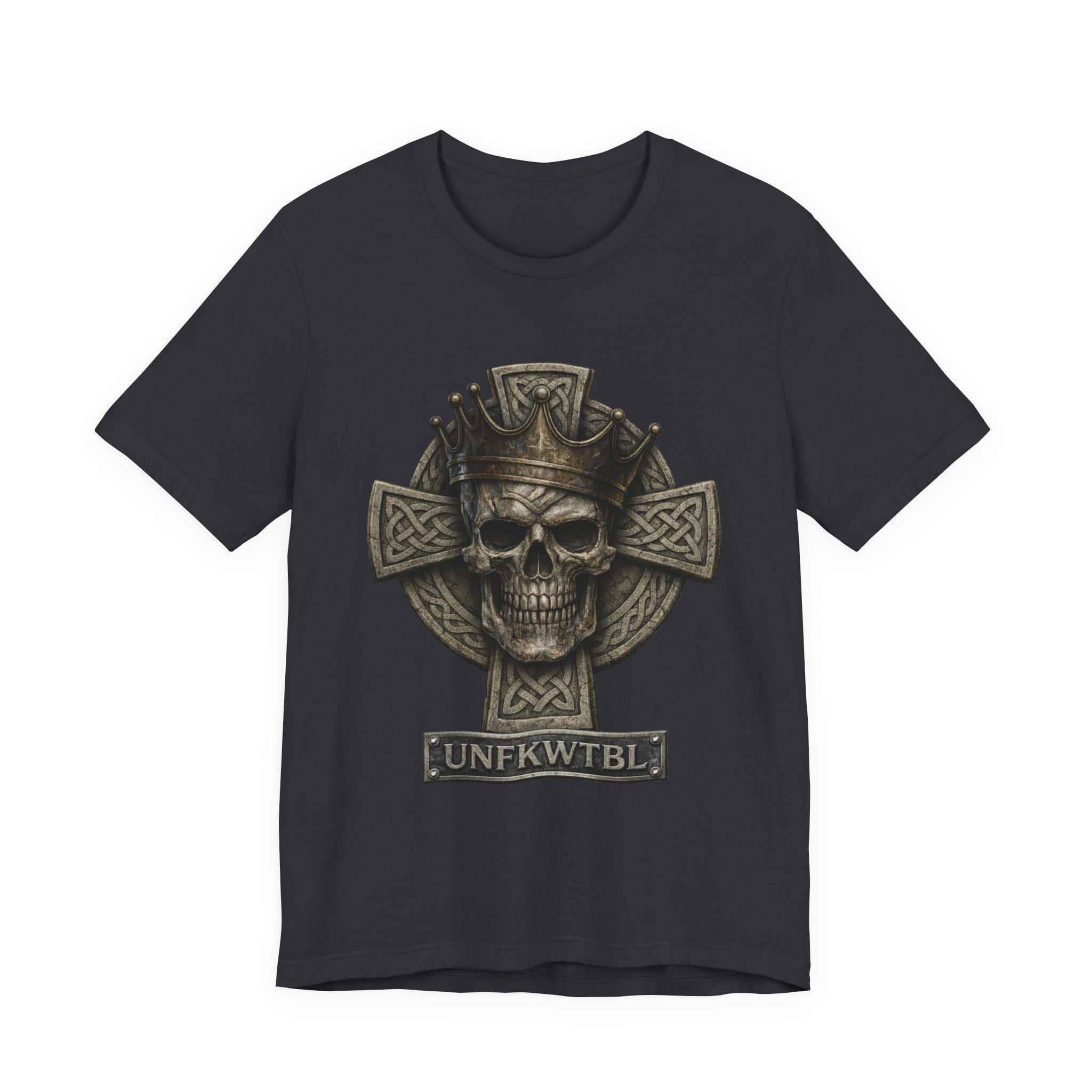 Skull & Celtic Cross Tee — 'UNFKWTBL' Gothic Biker Shirt