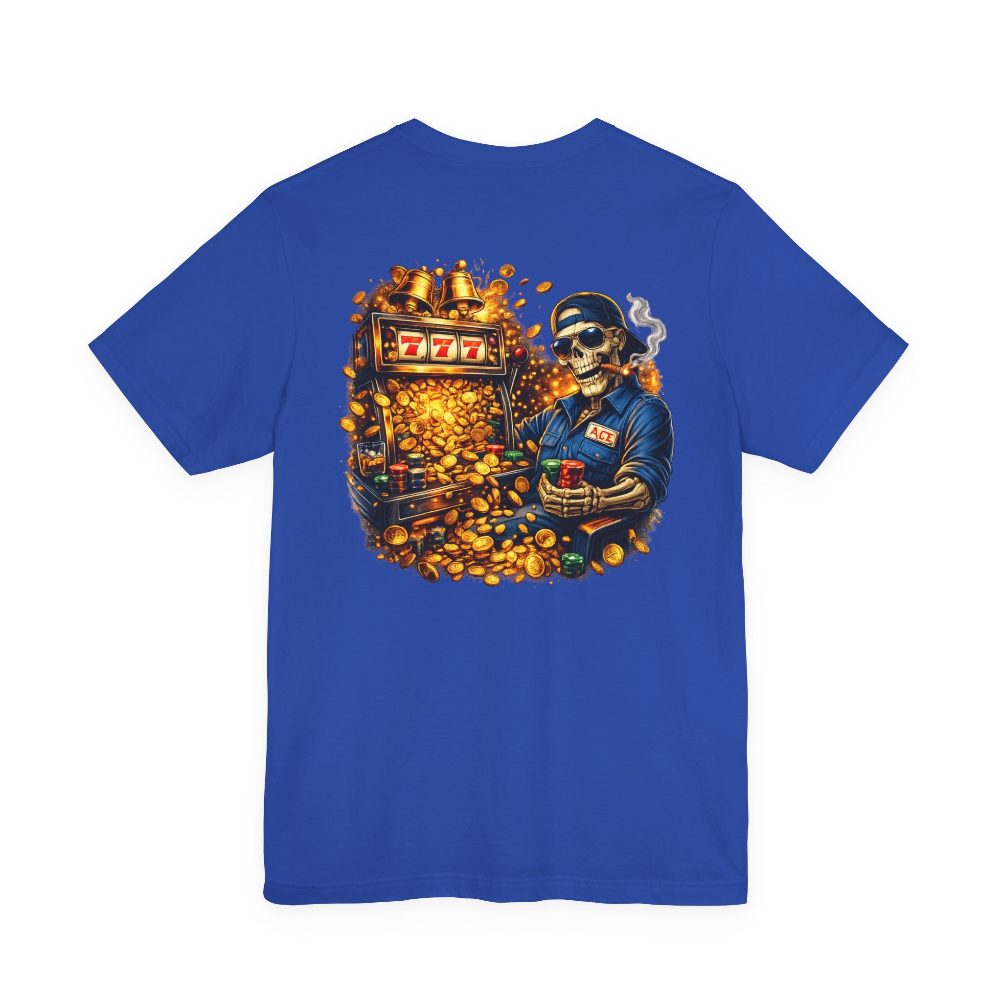 Skeleton Gambler Slot Machine T-Shirt — Retro Casino Poker Tee