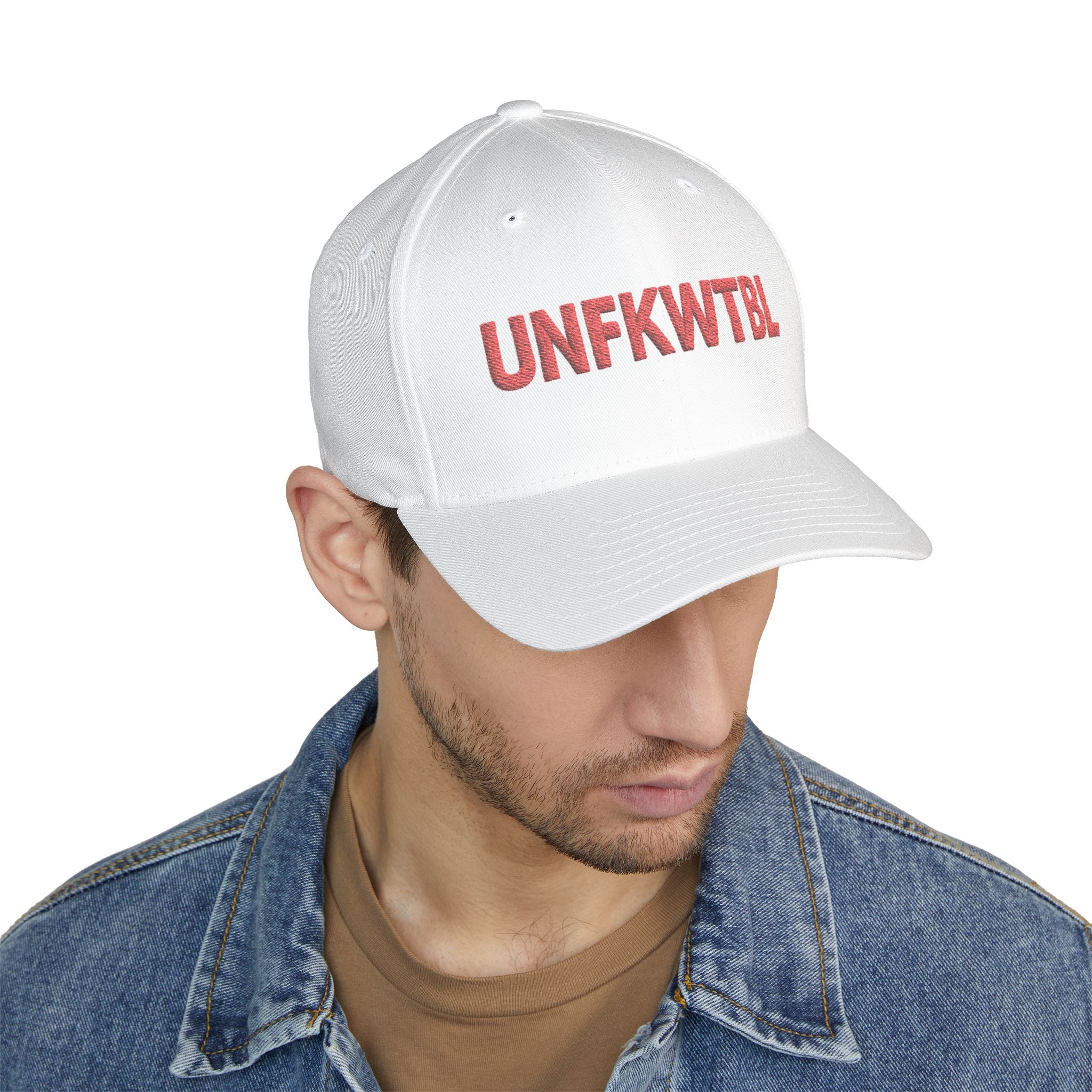 Embroidered UNFKWTBL Cap — Bold Red Lettering Baseball Hat