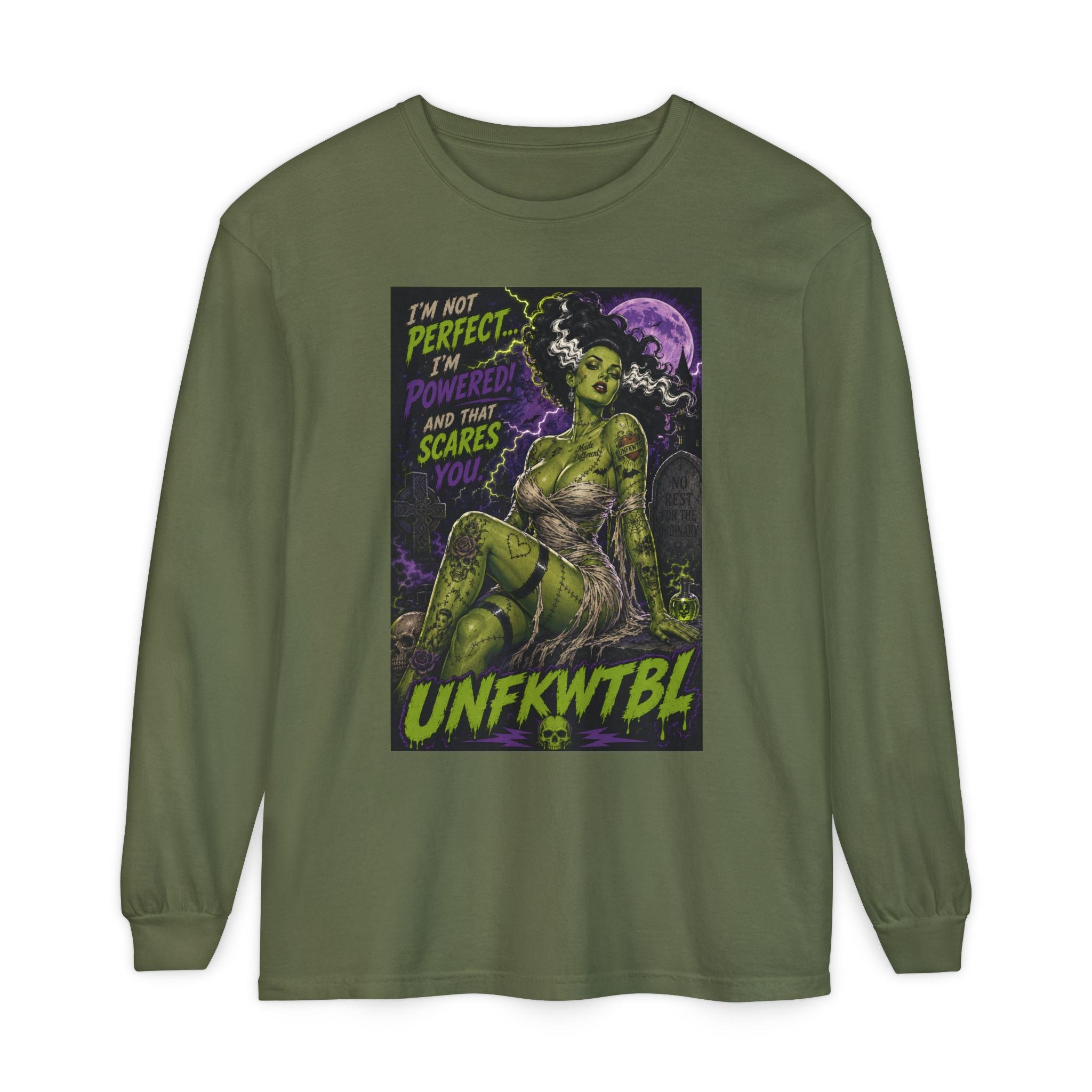 Monster Pin-Up Long Sleeve Tee — “I’m Not Perfect, I’m Powerful (UNFKWTBL)”