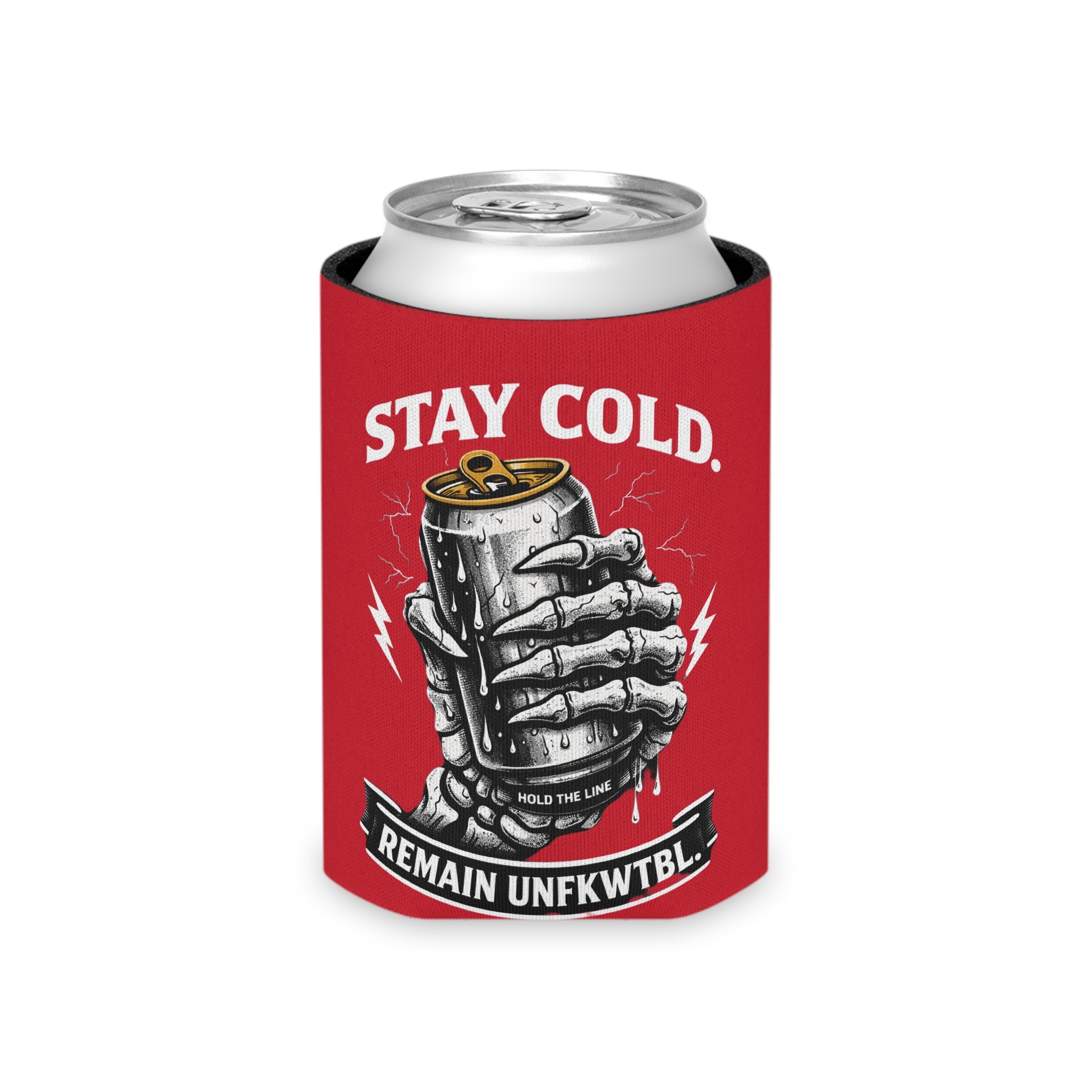 Can Cooler - "Stay Cold" Skeleton Beer Koozie (Slow Burn Survivor Vintage Skull Design)