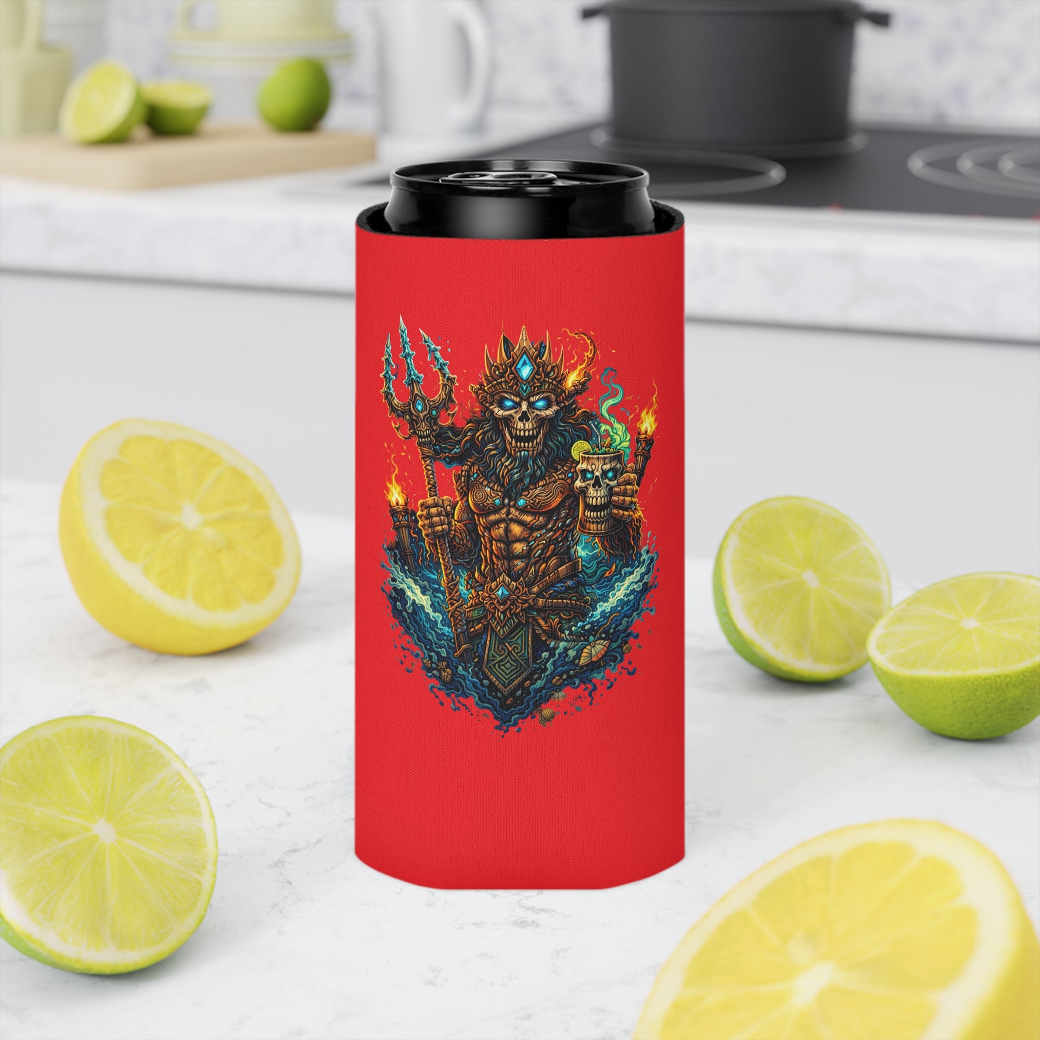 Stay Cold Can Cooler — Skull Hand & Trident Island Beer Koozie