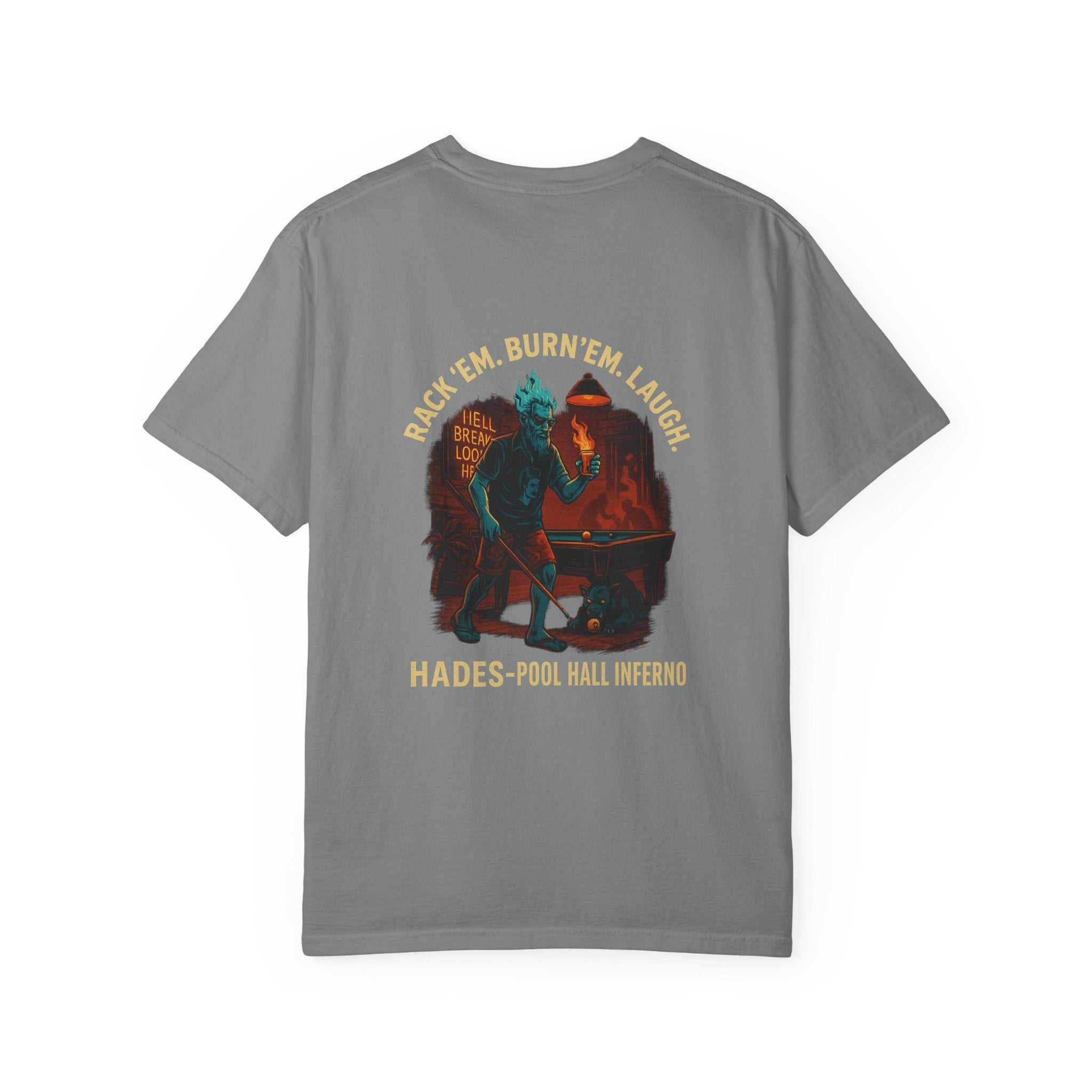 Hades Pool Hall Inferno unisex garment-dyed cotton t-shirt in vibrant colors