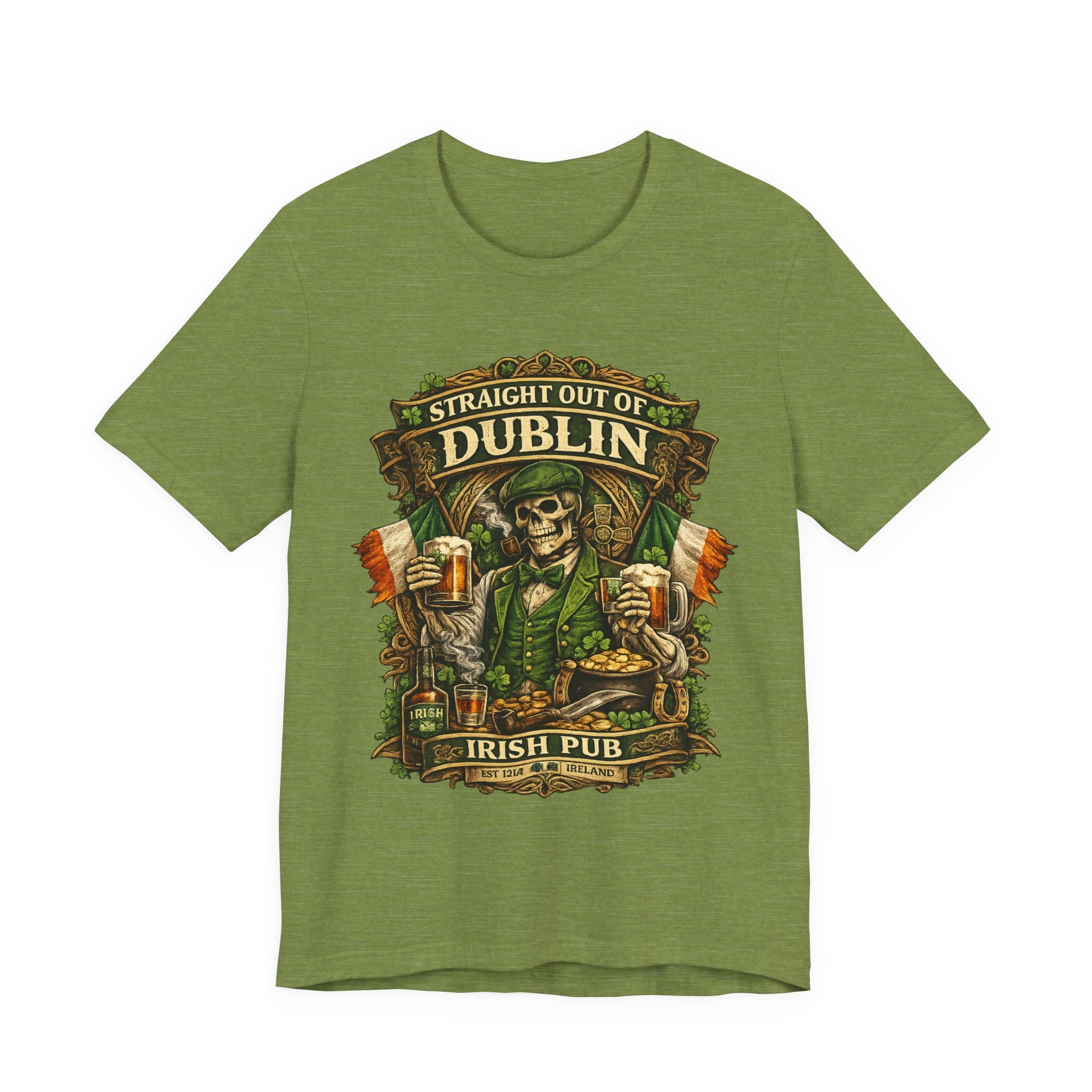 Straight Out of Dublin Irish Pub T-Shirt — St. Patrick’s Day Skeleton Pint Tee