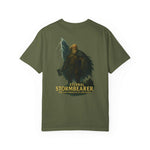 Eternal Stormbearer T-Shirt unisex garment-dyed tee with fantasy warrior graphic and lightning design on olive fabric