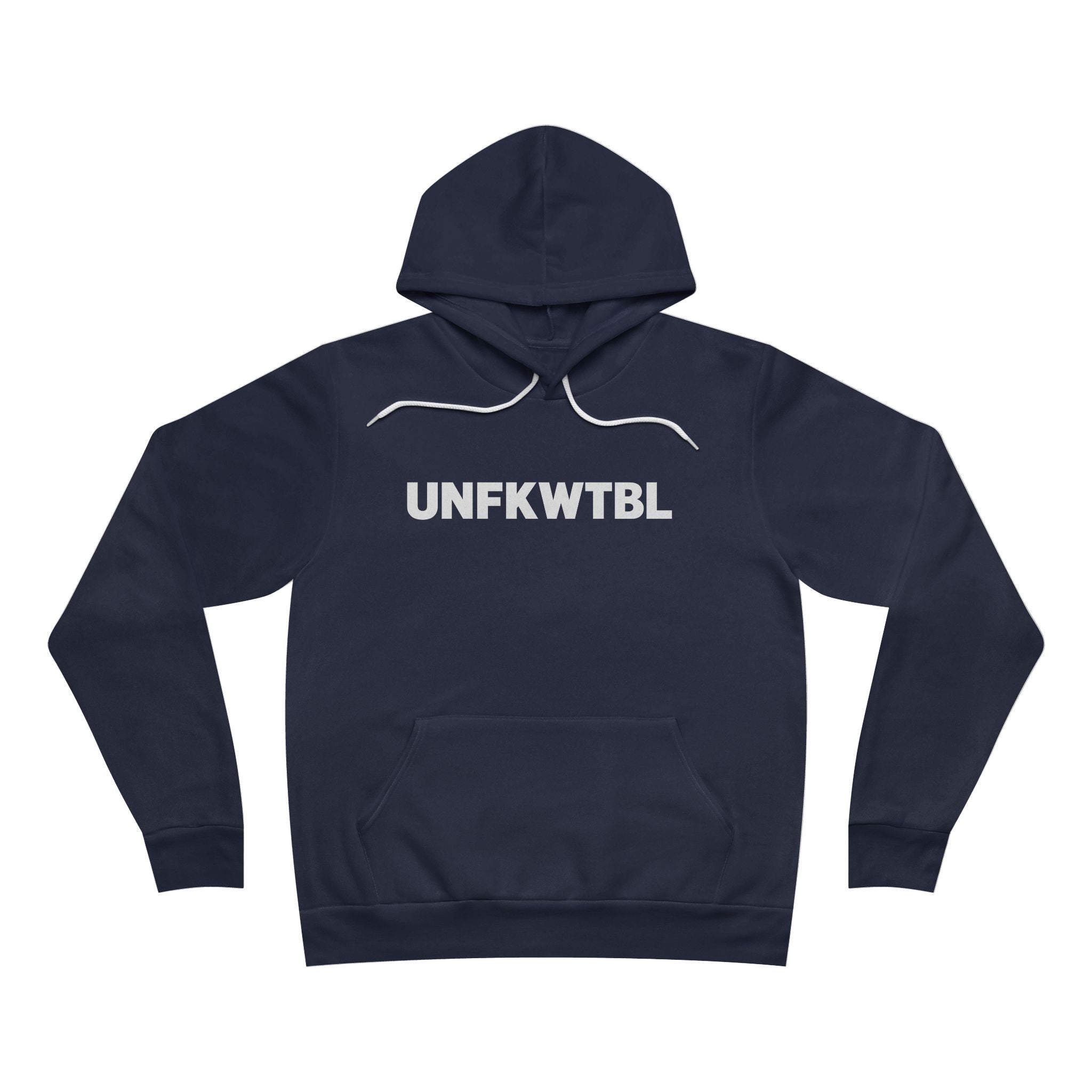 UNFKWTBL Pullover Hoodie — Minimal Black Hoodie with Front Text & Small Clover Back