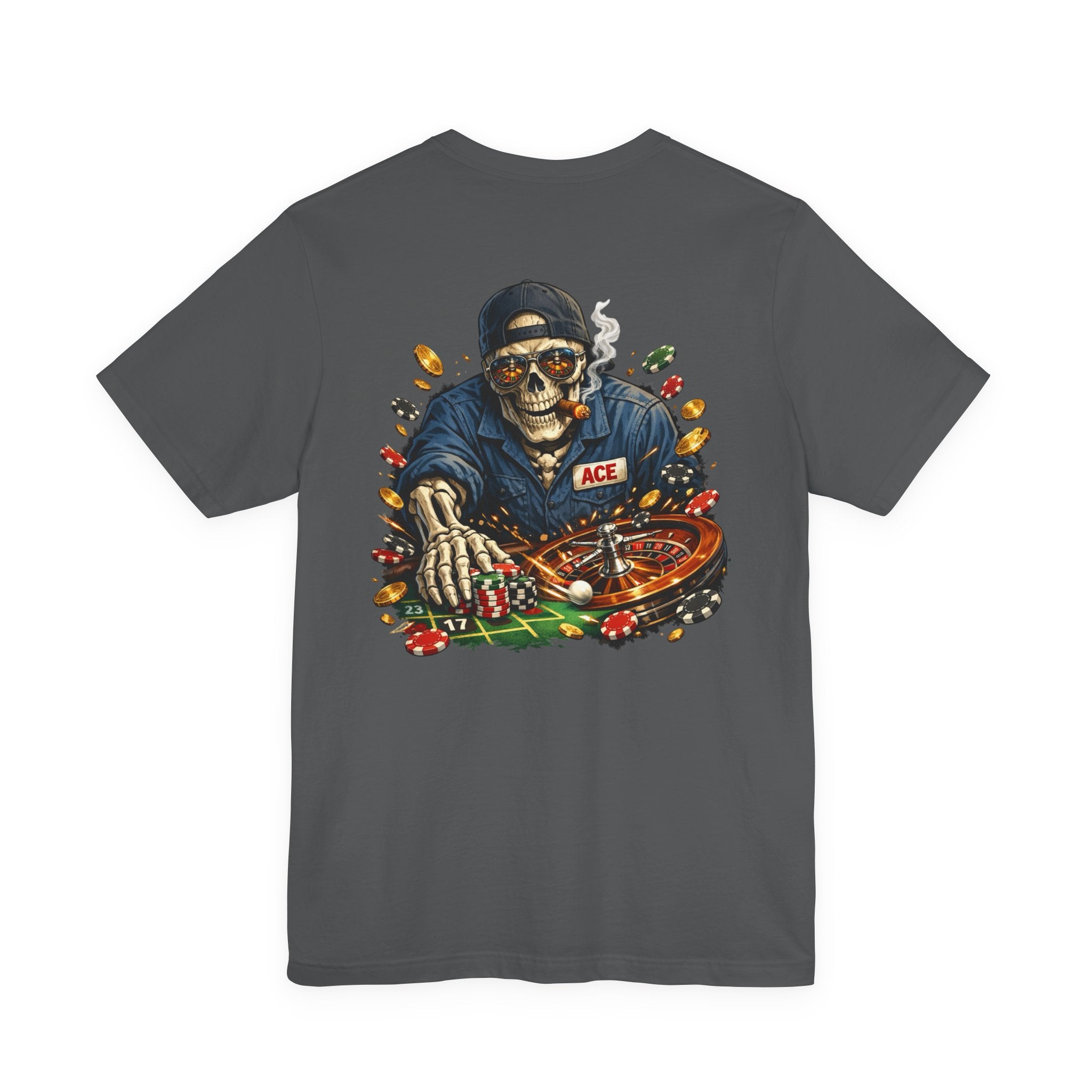 Roulette Skull Tee — Casino Skeleton Graphic T-Shirt
