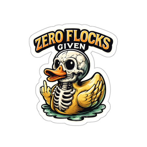 Die-Cut Sticker — "Zero Flocks Given" Skeleton Rubber Duck Sticker
