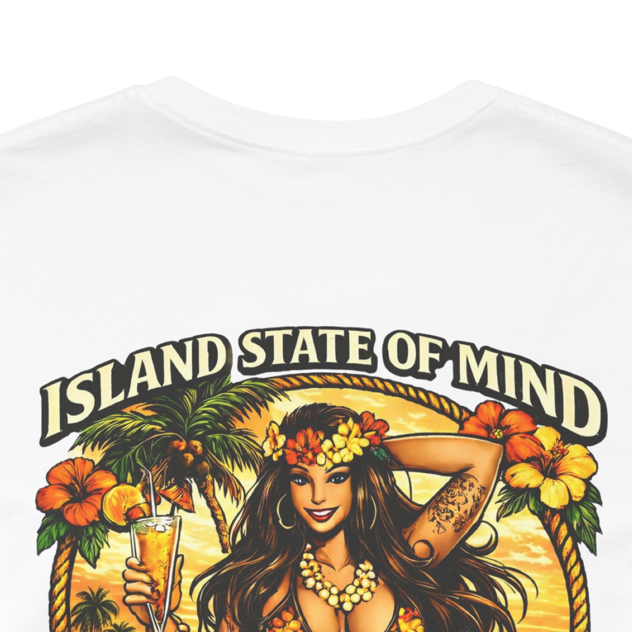 Island State of Mind Graphic Tee — "Stay UNFKWTBL" Tropical Hula Girl Shirt