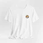 T-Shirt — Retro Pelican on Inflatable Tube Graphic Tee (Beach Vacation, Tropical Sunset)