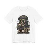 Dead & Lucky Skull Tee with grinning skull graphic and bad decisions slogan on lightweight cotton t-shirt