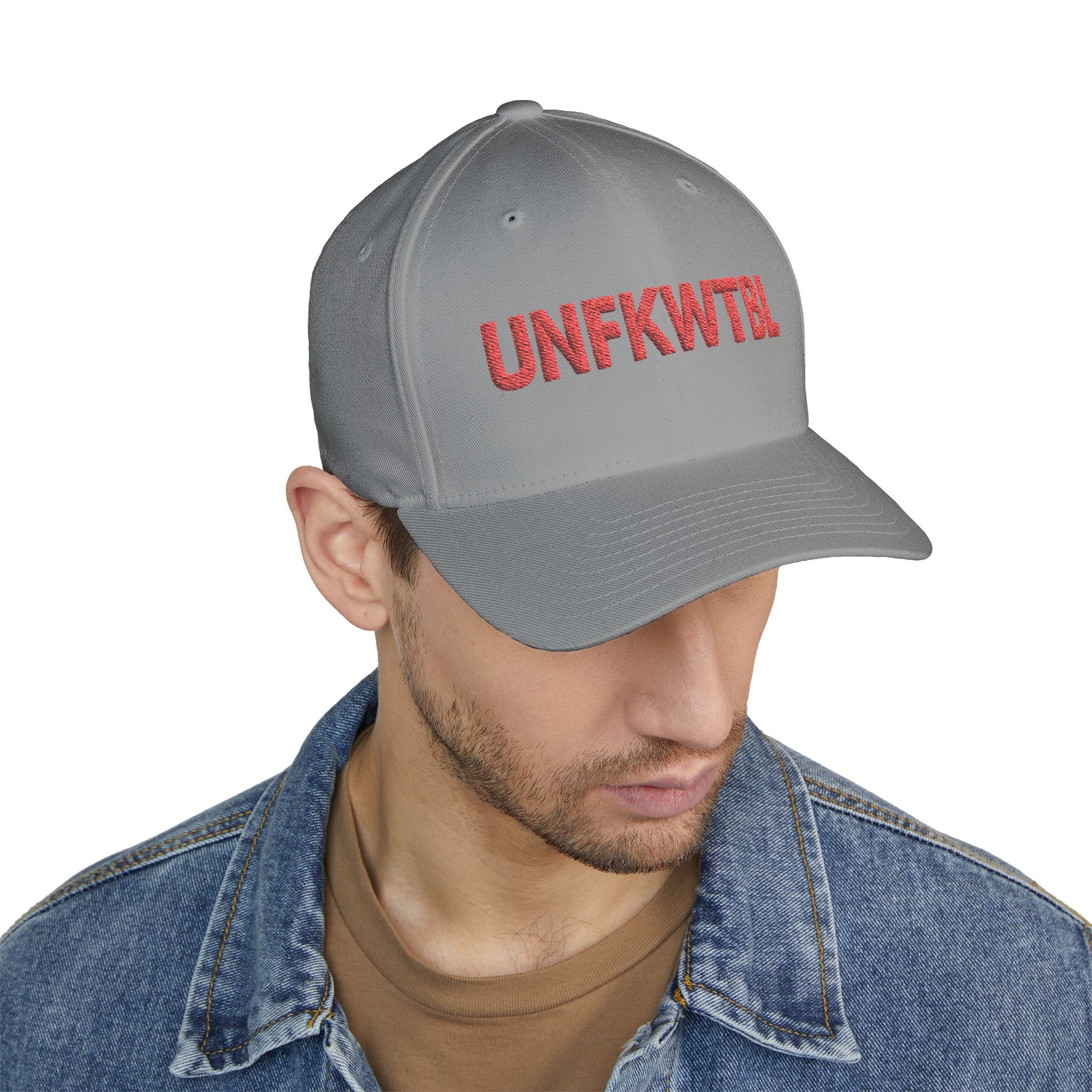 Embroidered UNFKWTBL Cap — Bold Red Lettering Baseball Hat