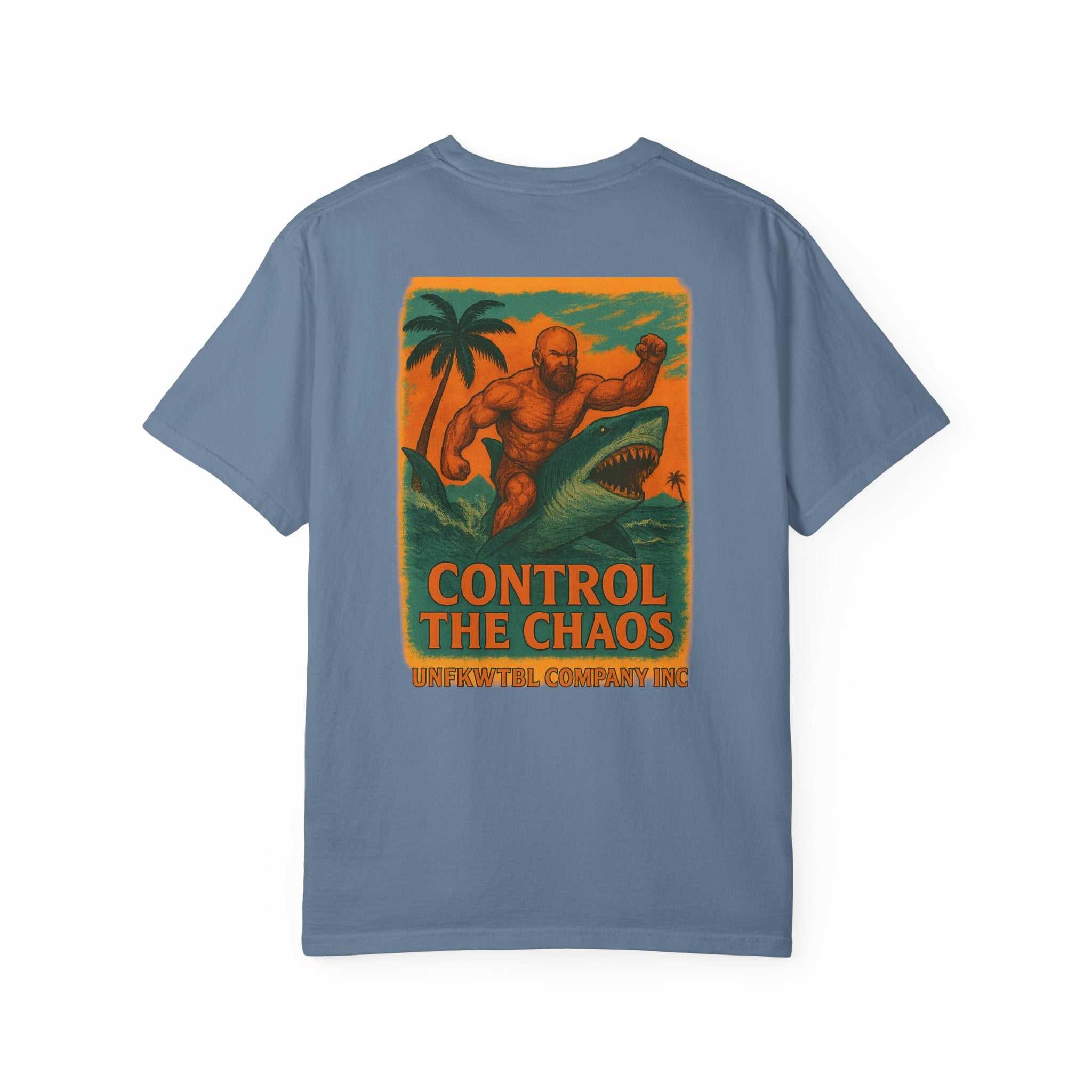 Control the Chaos unisex garment-dyed t-shirt with vibrant graphic for sustainable adventure fashion
