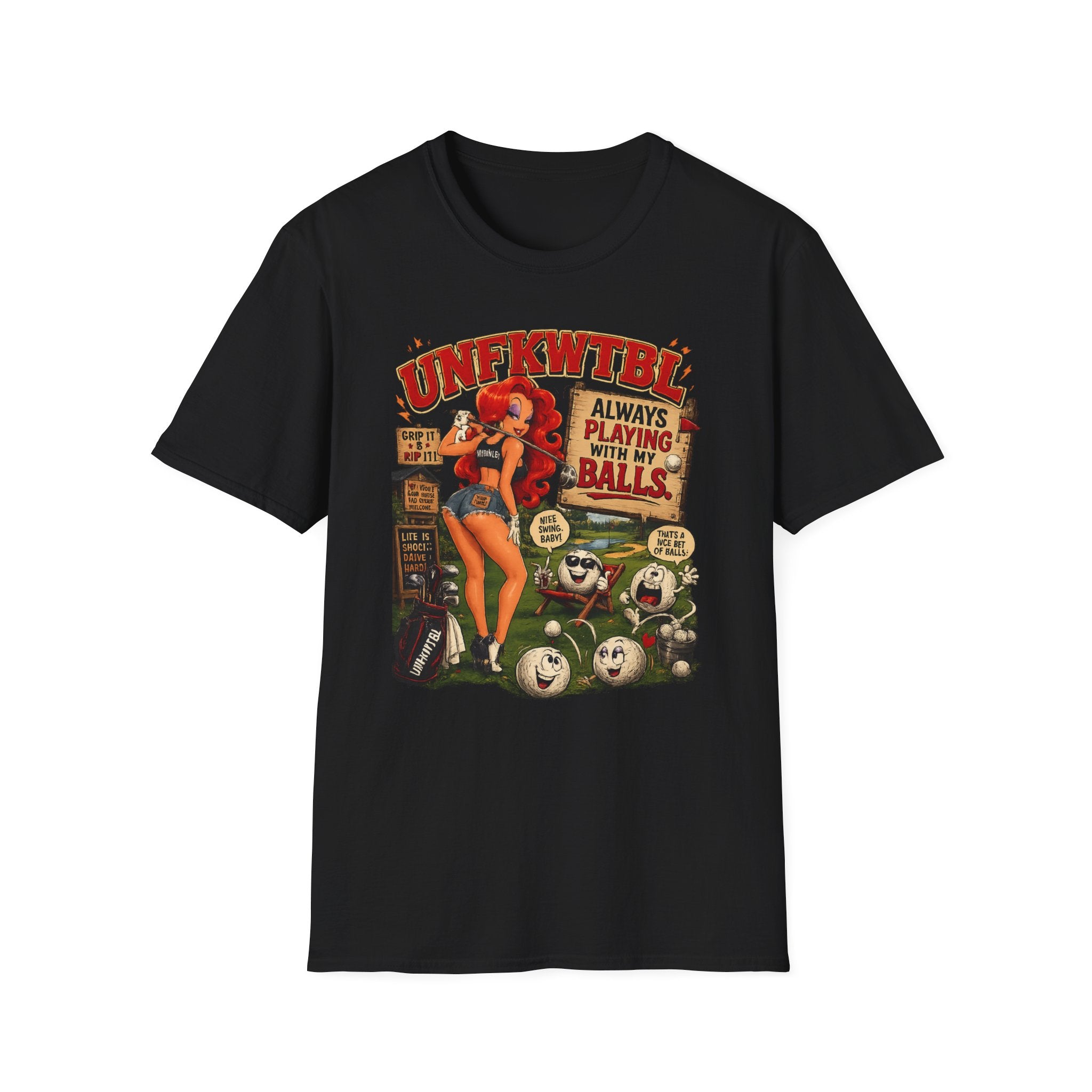 Retro Pin-Up Golf T-Shirt — "Always Playing With My Balls" Vintage Style
