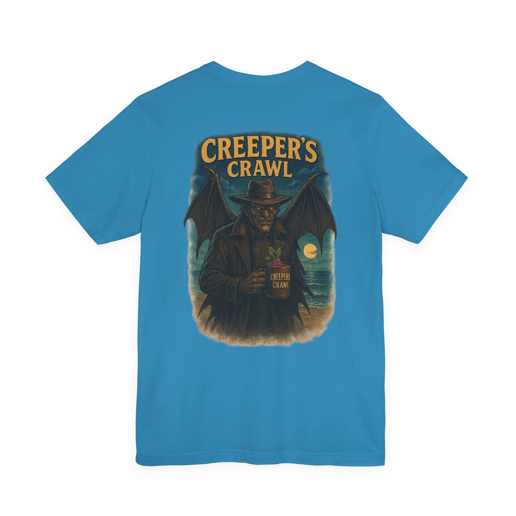 Creeper's Crawl Vintage Horror Tee — Spooky Bat Cowboy Graphic T-Shirt
