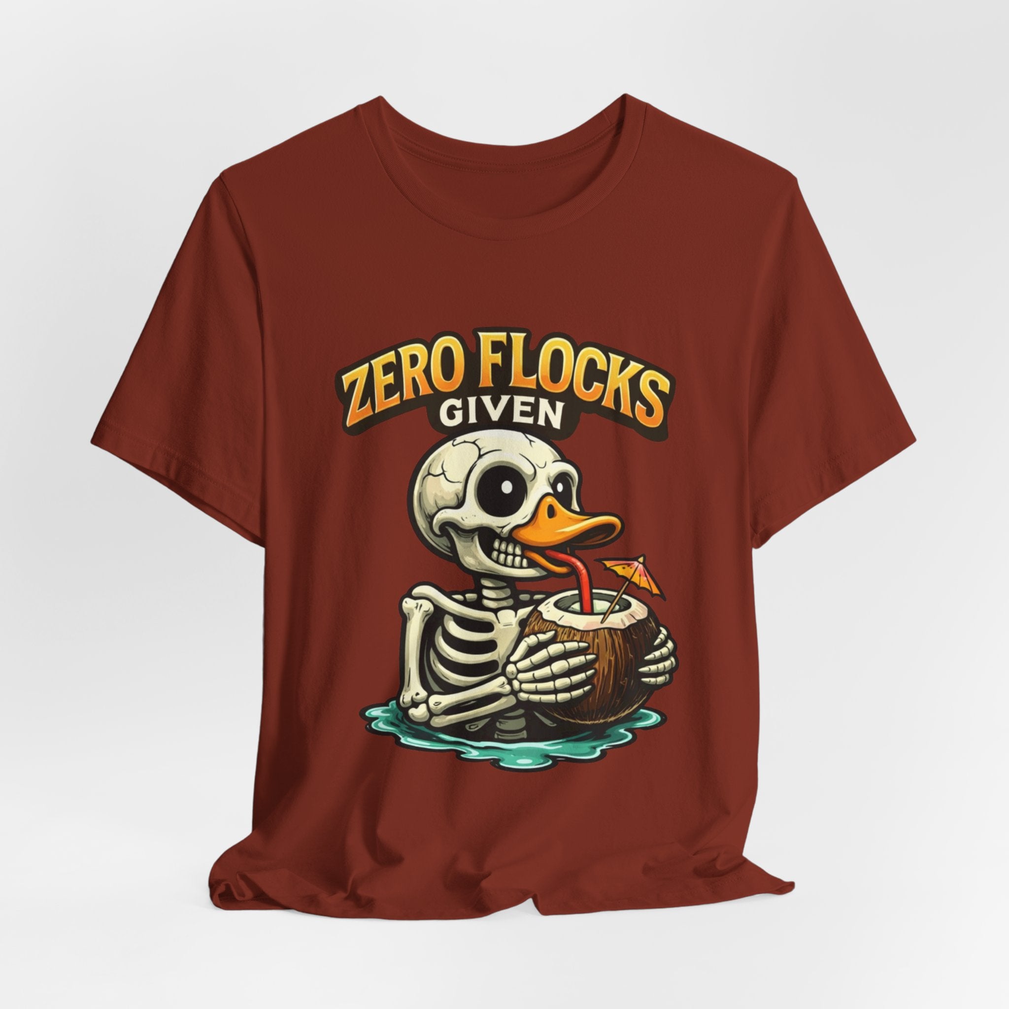 T‑Shirt — "Zero Flocks Given" Skeleton Duck Graphic Tee