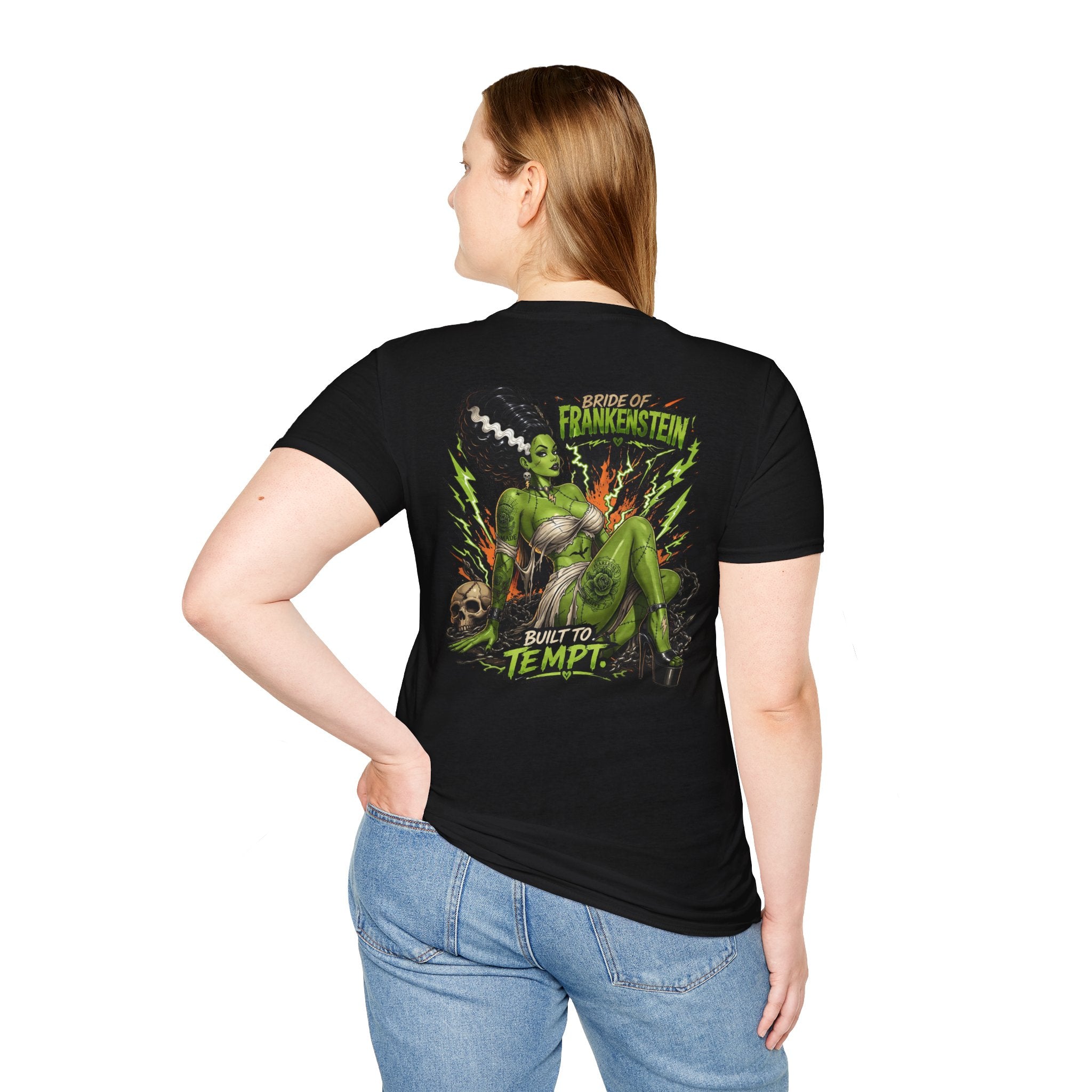 Bride of Frankenstein Graphic Tee — "Built to Tempt" Horror Pinup T-Shirt