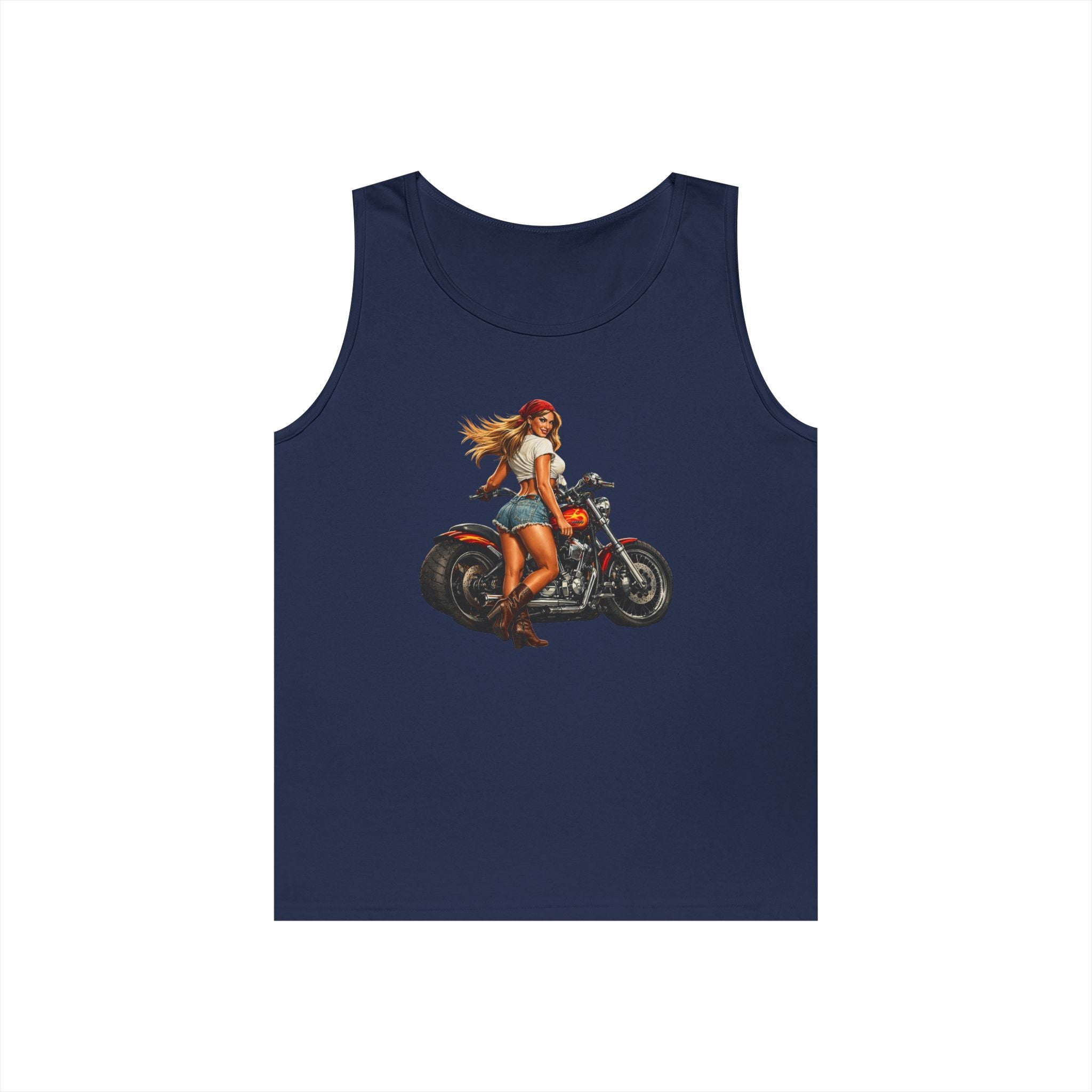 Biker Girl Motorcycle Tank Top — Vintage Pinup Rider Tee