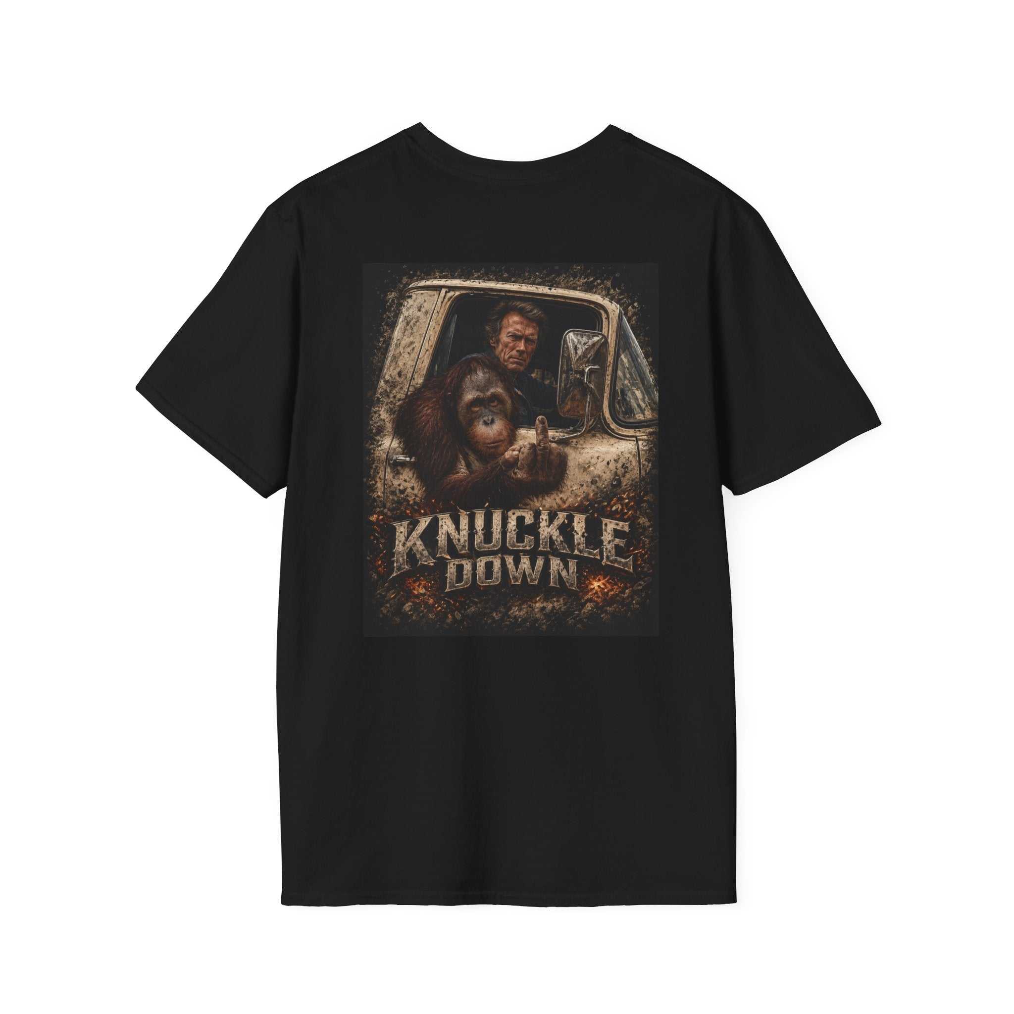 Black Knuckle Down Graphic Tee with vintage distressed chest logo on soft ring-spun cotton