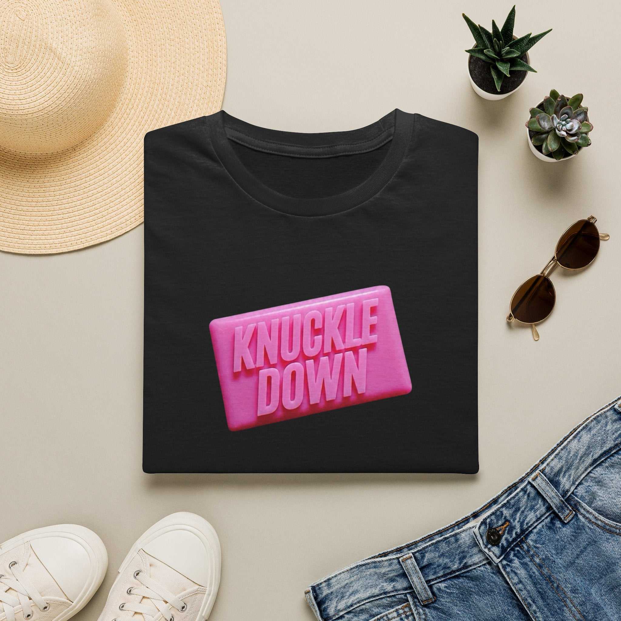 Knuckle Down T-Shirt — Bold Pink Retro Graphic Tee