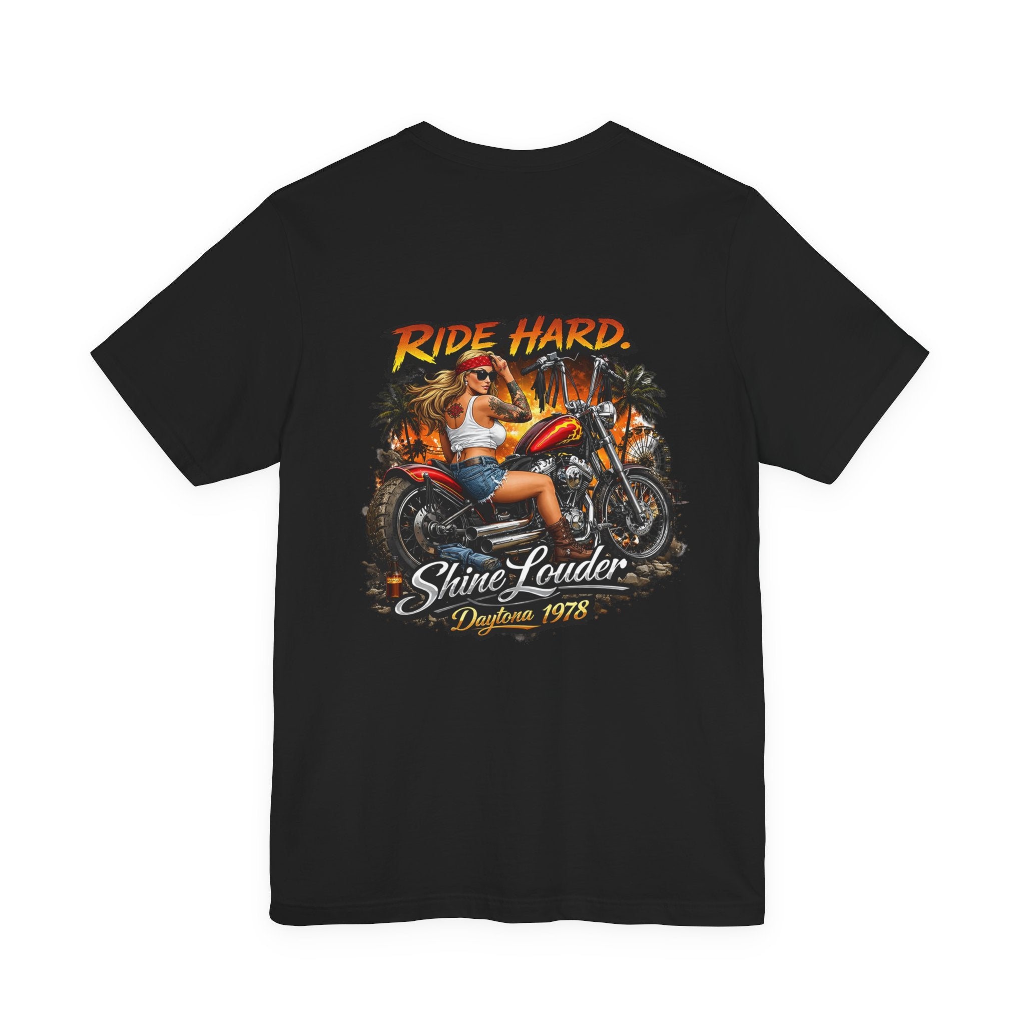Ride Hard Motorcycle Tee — "Ride Hard, Shine Louder" Biker Graphic T-Shirt