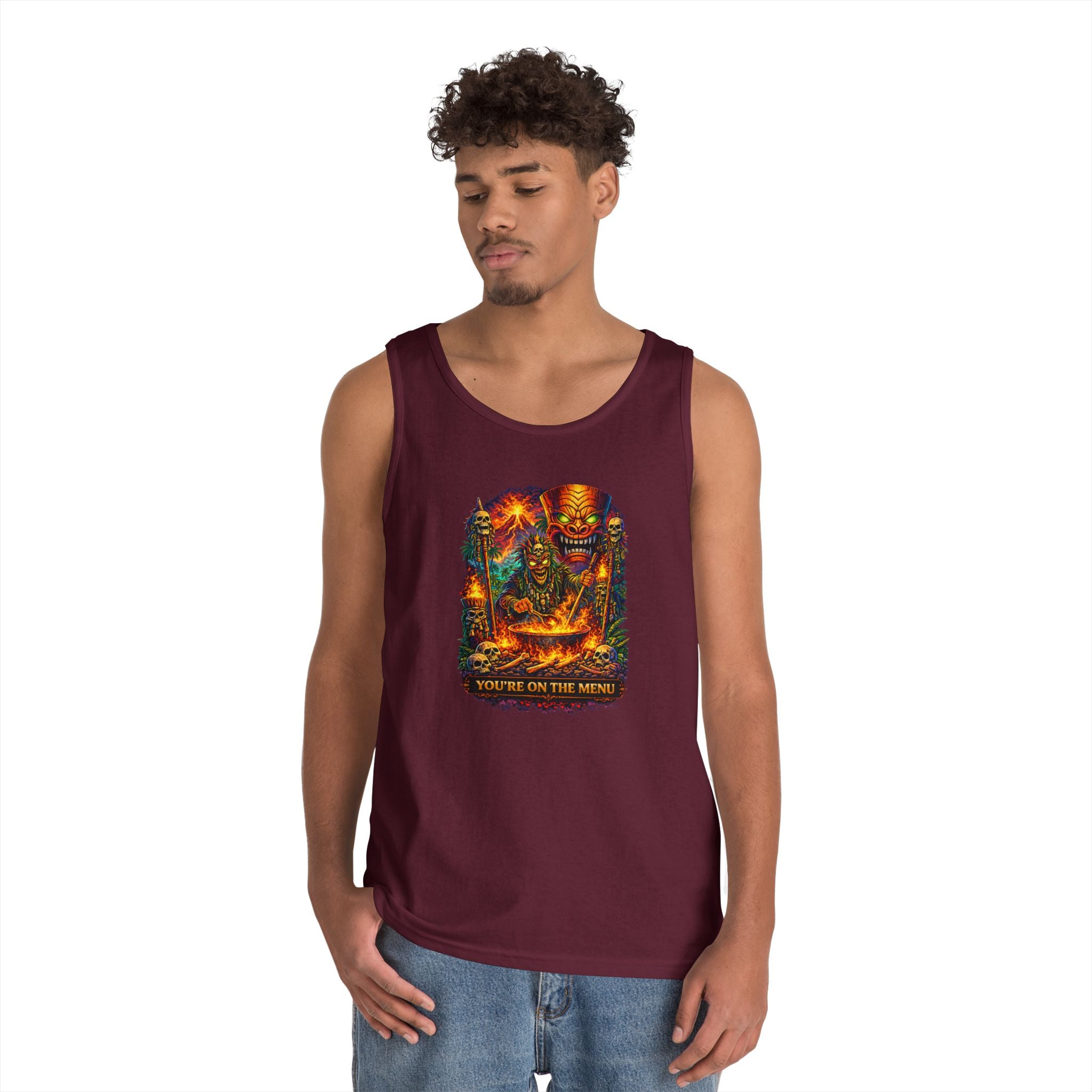 Horror Grilling Tank Top — Fiery Demon BBQ "You're On The Menu"