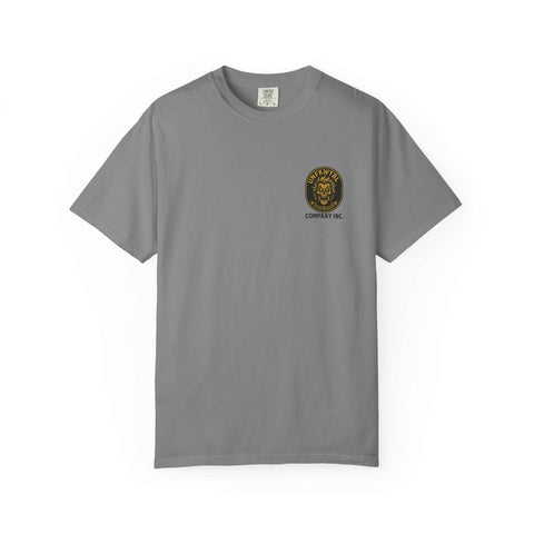 Hades Pool Hall unisex grey garment-dyed cotton t-shirt with printed logo on chest