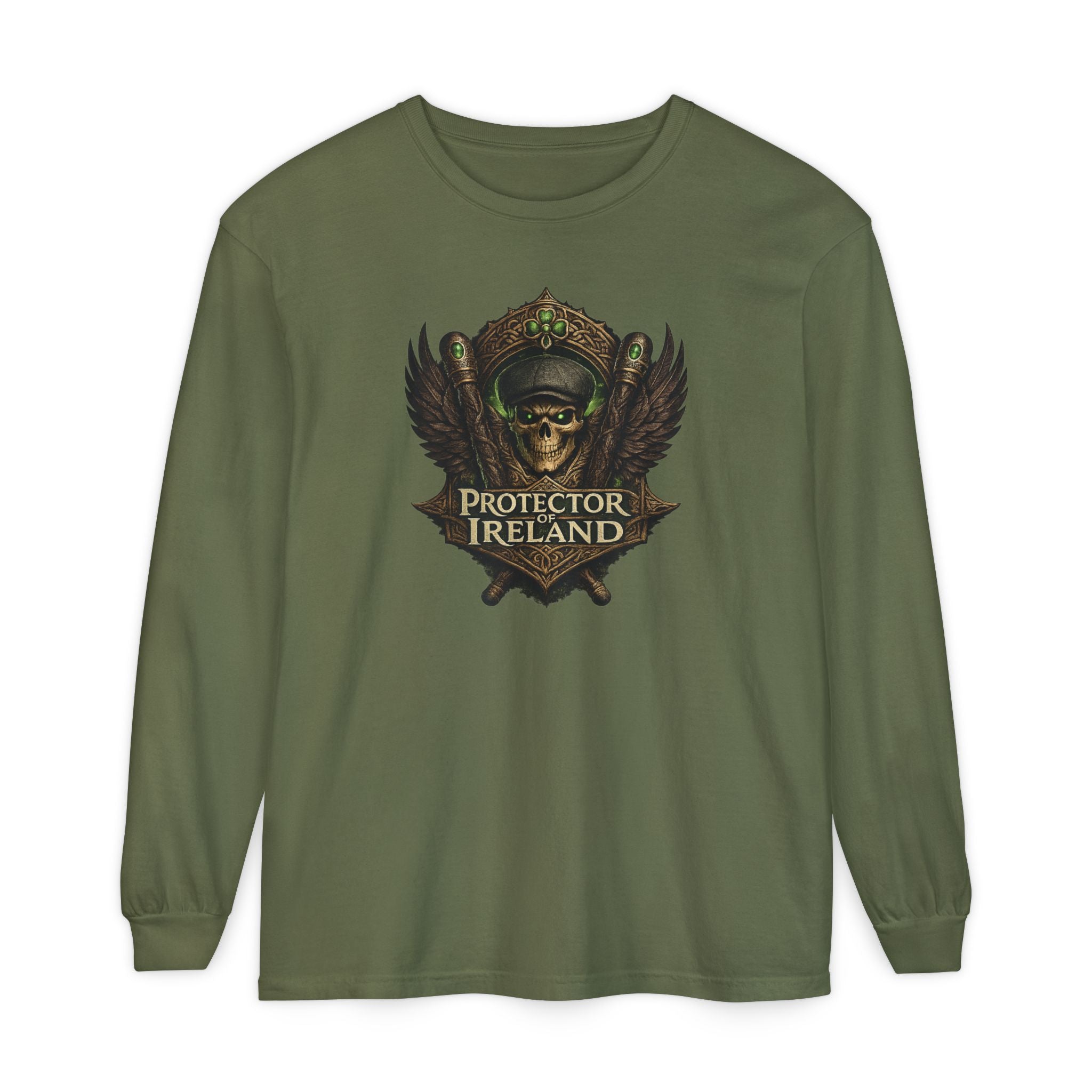 Protector Ireland Long Sleeve Tee — Celtic Helmet Shield Design