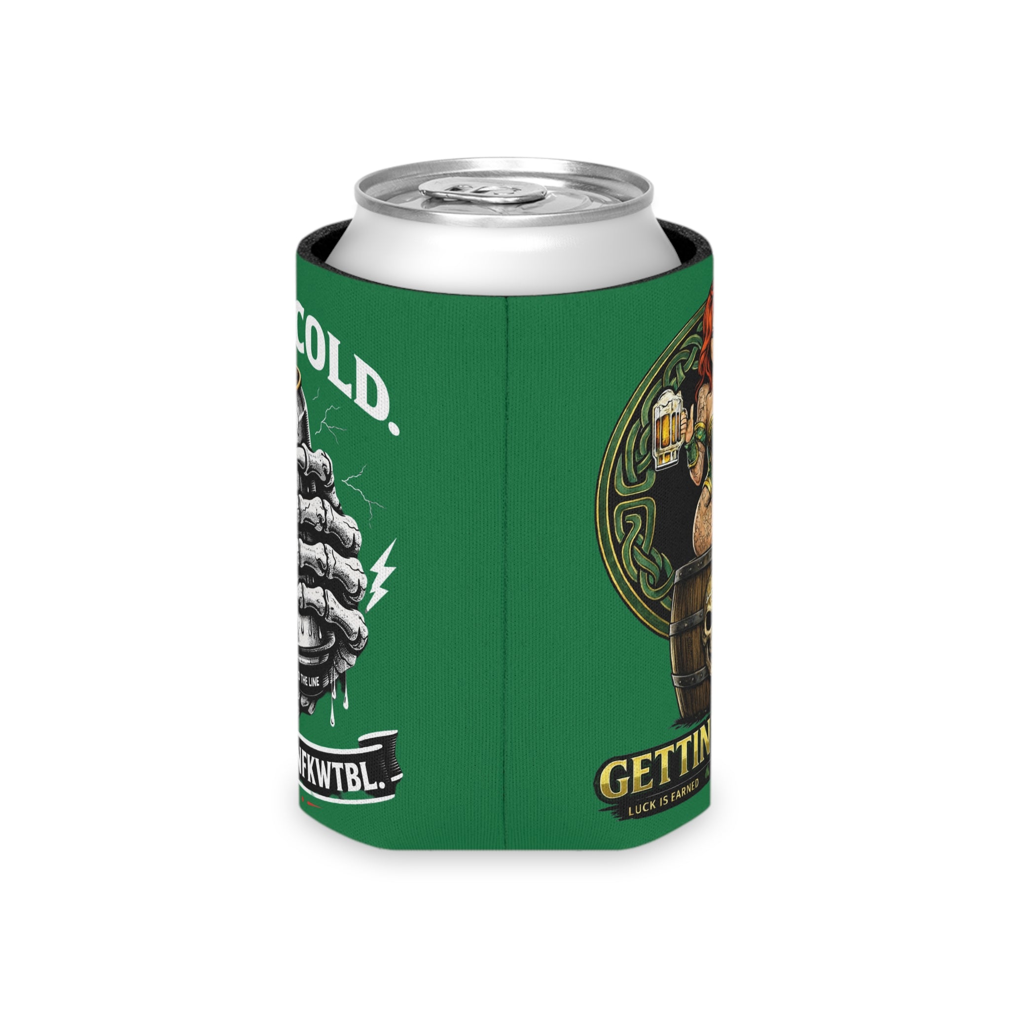 Gettin' Lucky / Stay Cold Can Cooler — St. Patrick's Day Pinup Beer Koozie