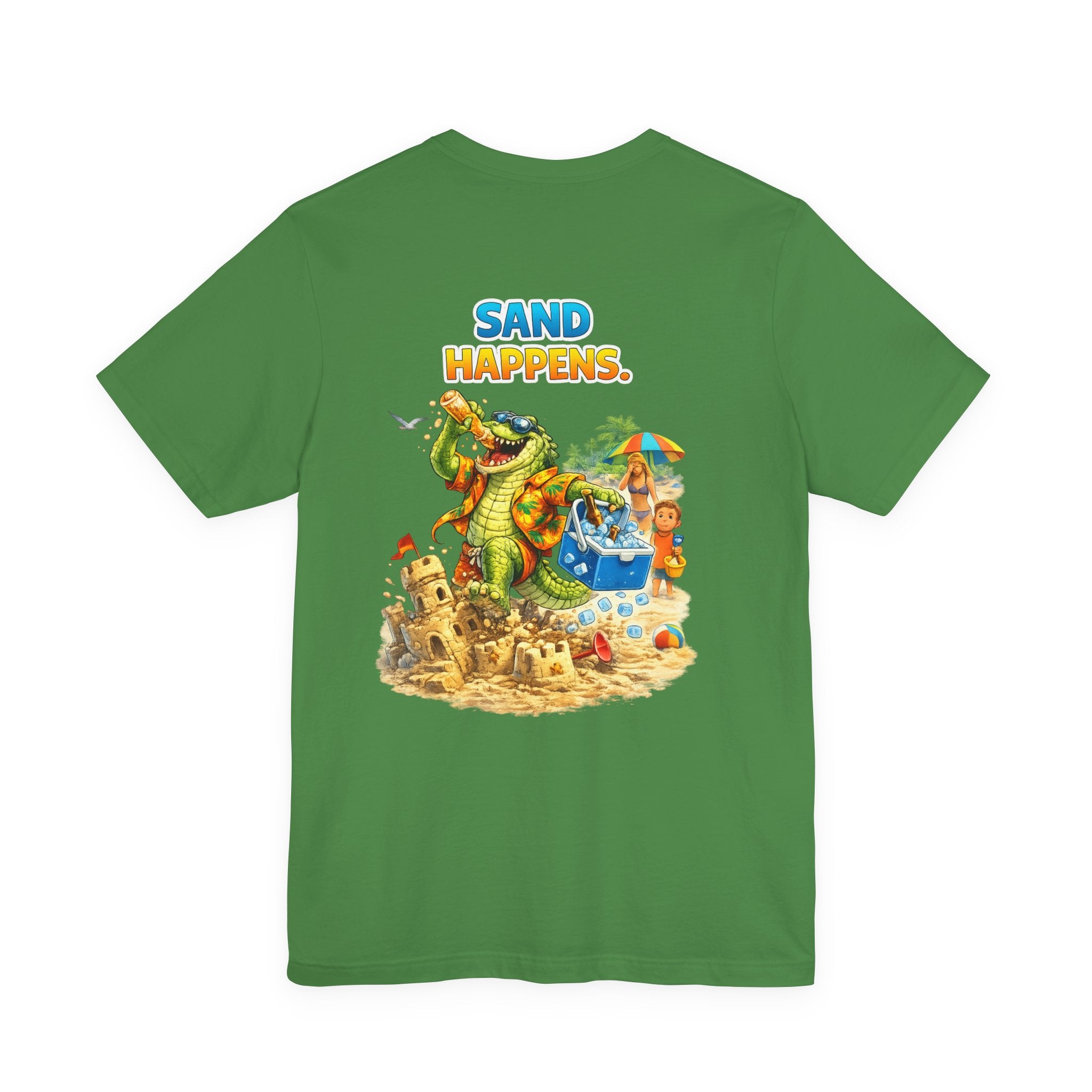Sand Happens T-Shirt — Playful Alligator Beach Tee