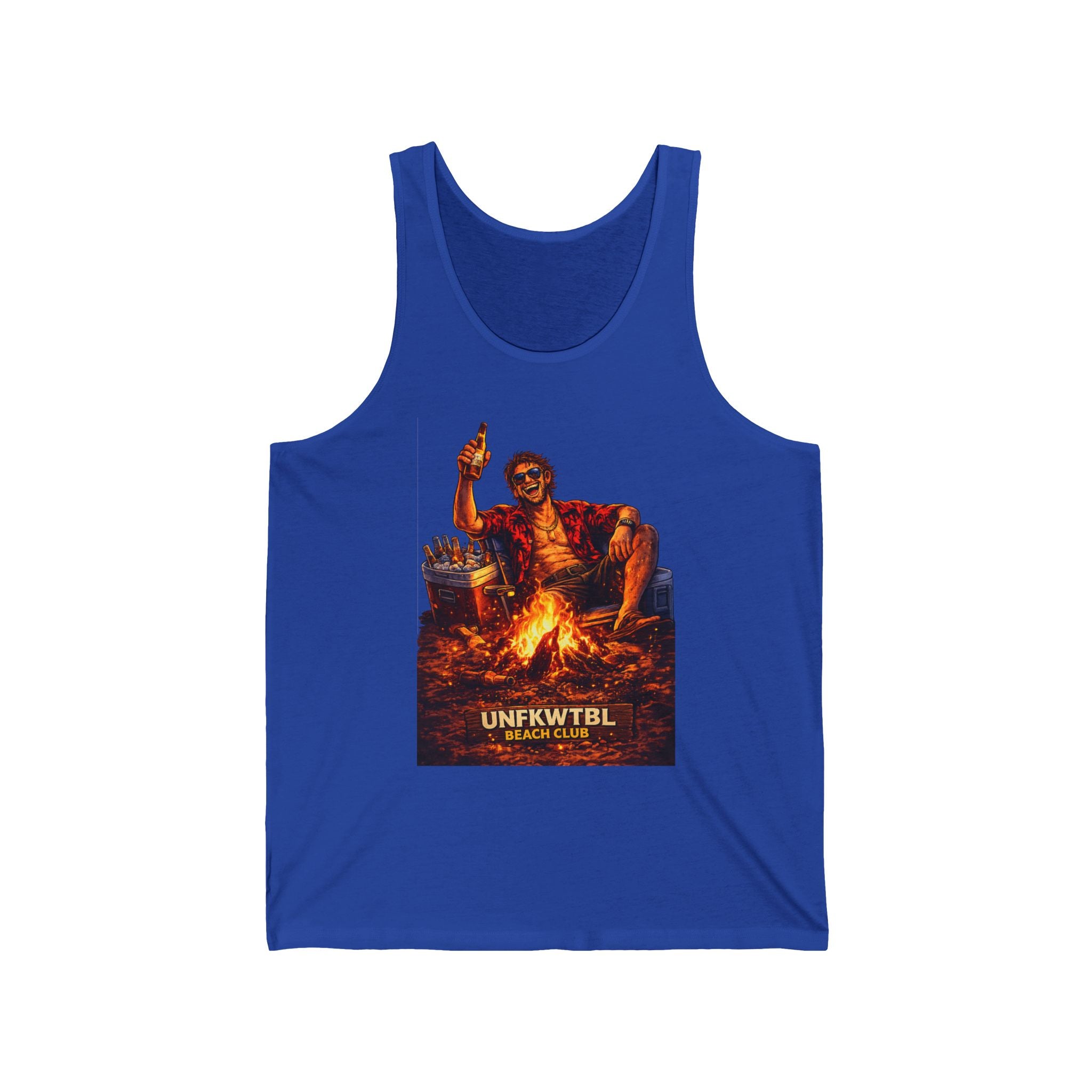 Campfire Vibes Tank Top — "UNFKWTBL" Retro Campfire Graphic