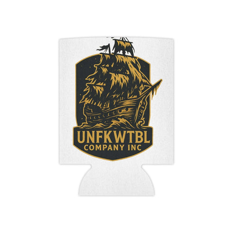 White can cooler with ghost pirate ship design and UNFKWTBL Company Inc logo