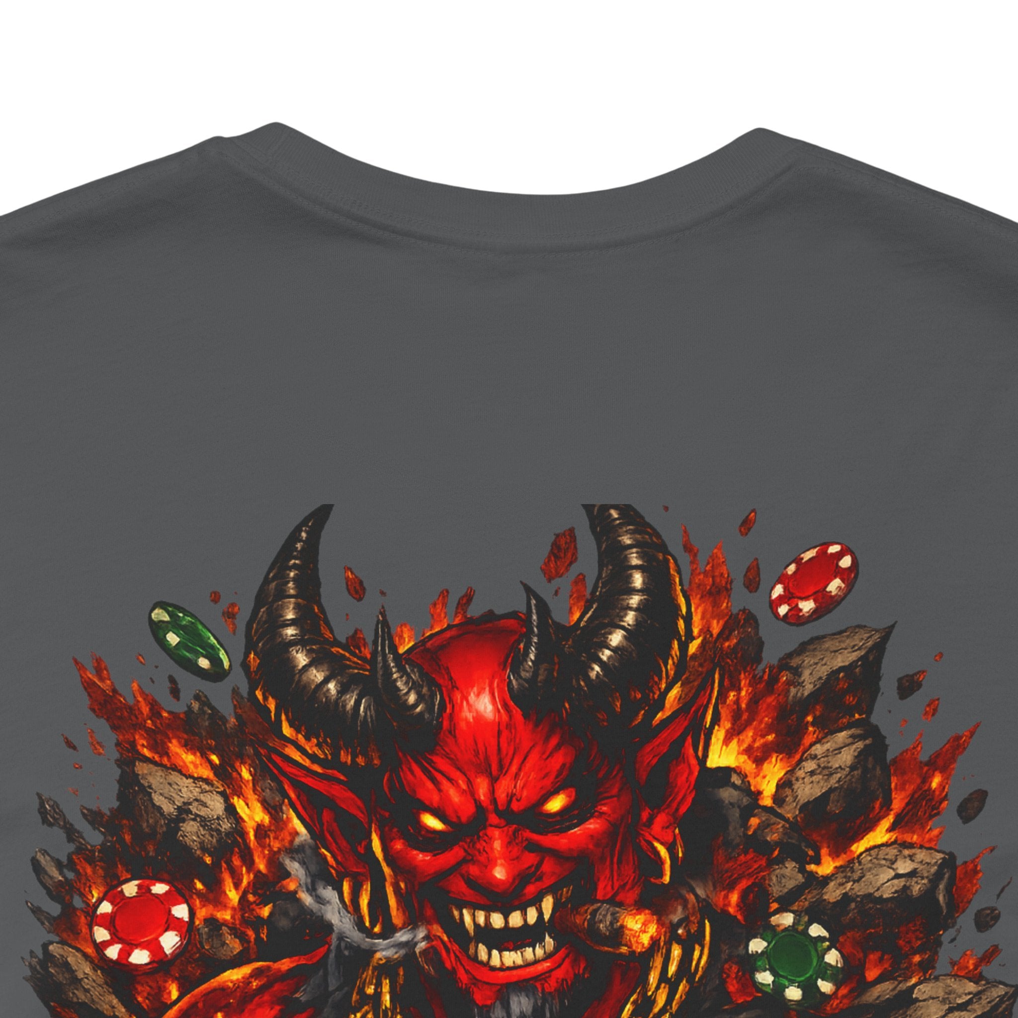 Devil Poker Tee — Fiery Demon Back Graphic T-Shirt