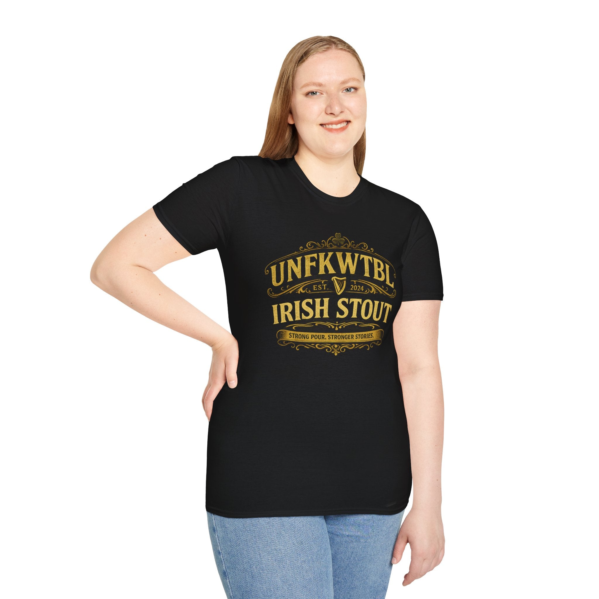 Irish Stout Beer T-Shirt — 'UNFKWTBI' Vintage Pub Logo