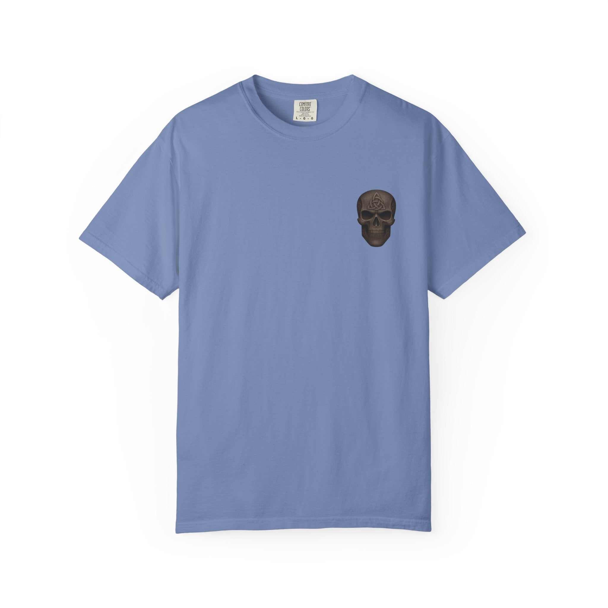 Vintage-inspired patriotic unisex t-shirt with a subtle skull graphic, made of soft garment-dyed cotton, perfect for casual American celebrations.