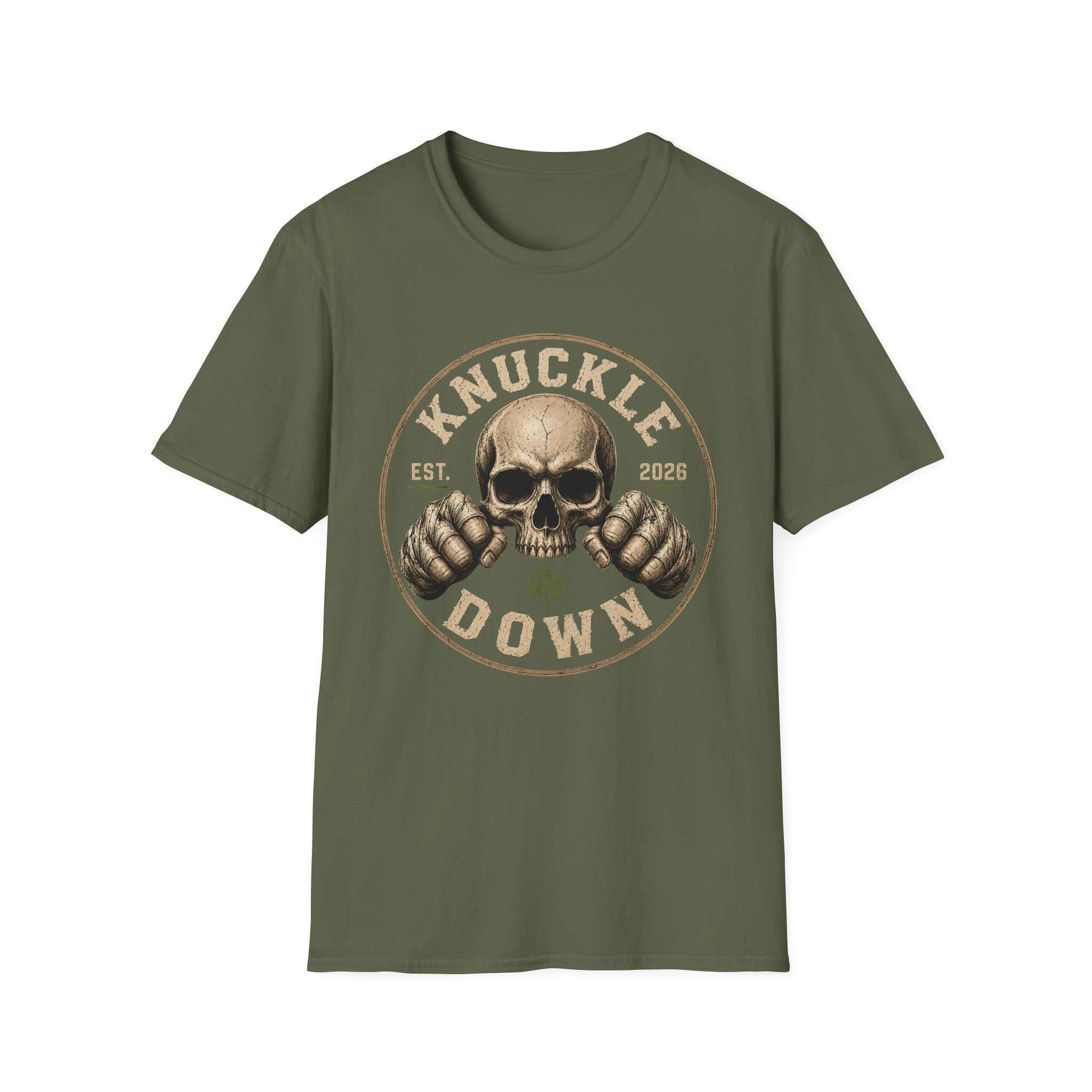 Knuckle Down Skull T-Shirt — Vintage Fighting Fist Design