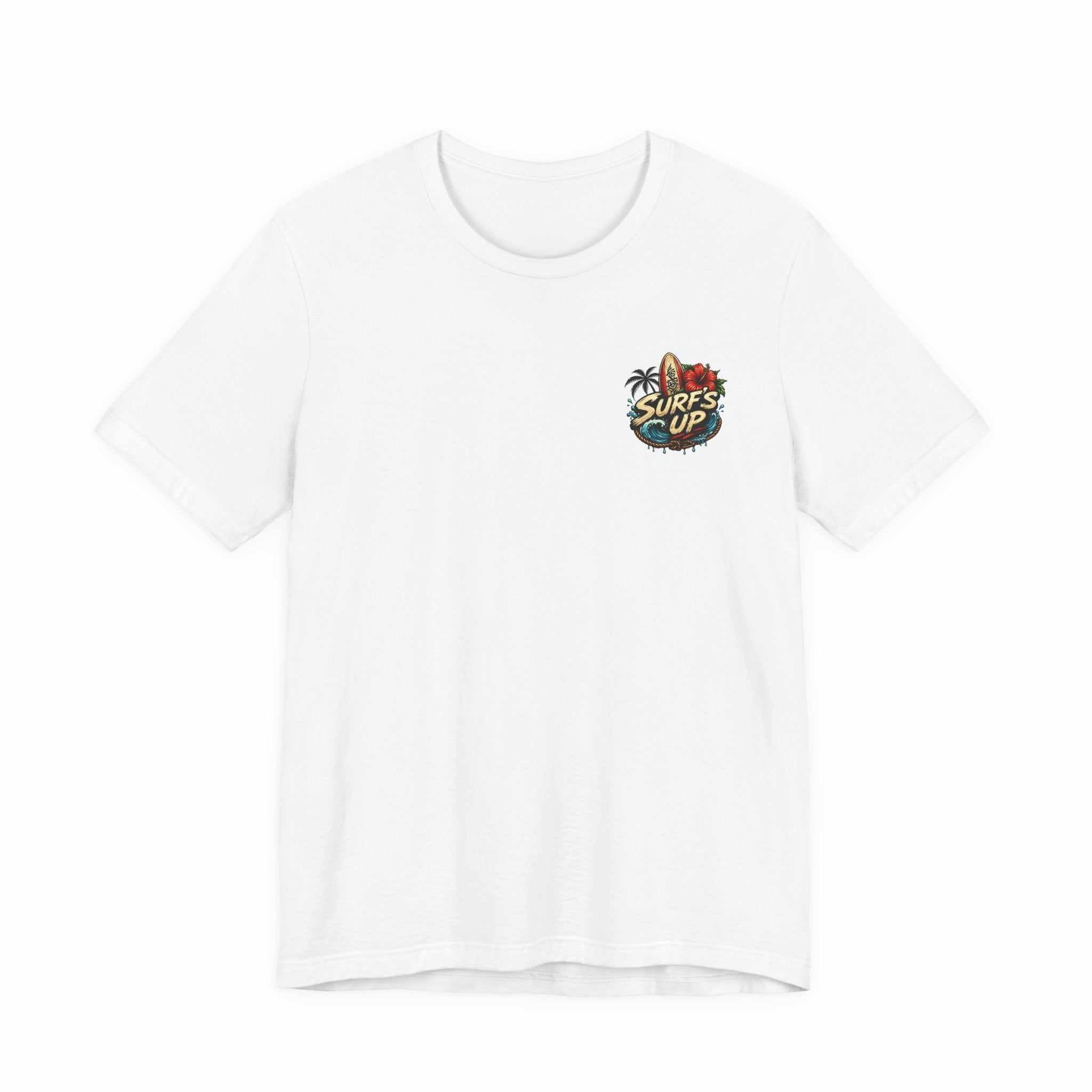 Surf's Up Hawaiian Surfboard T‑Shirt with vibrant surfboard and hula girl graphic on soft breathable cotton