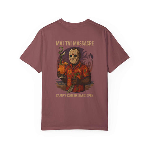 Mai Tai Massacre Jason Voorhees Graphic Tee, Vintage Summer T-shirt, Unisex Beach Shirt, Retro Campfire Apparel, Fun Gift for Outdoor Lovers