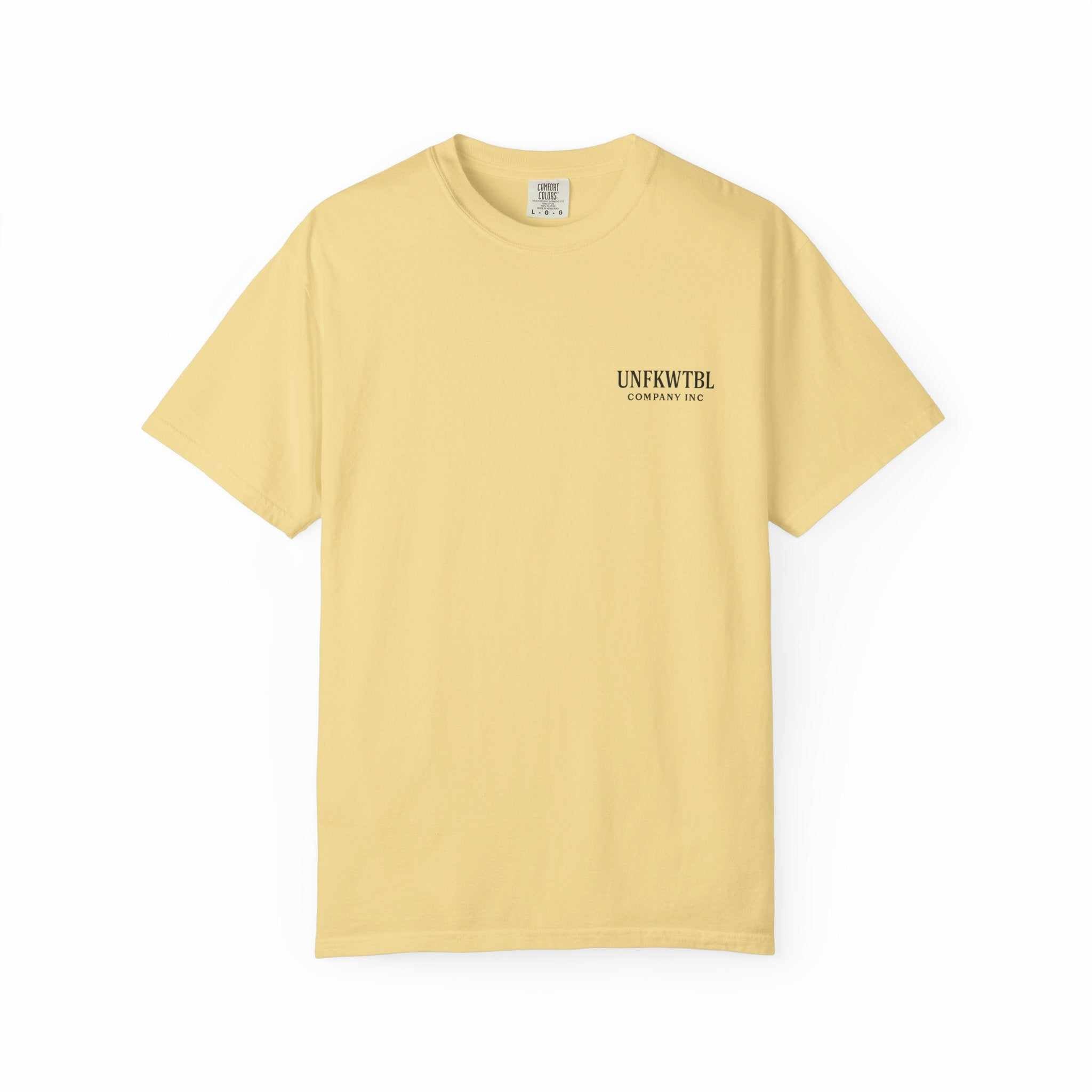 Unisex pale yellow Chucky Cocktail graphic T-shirt with small front logo, 100% cotton, available in sizes S to 4XL.