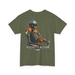 Olive Beach Vibes Tee with skeleton lounging in chair and 
