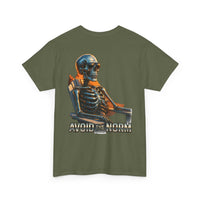 Olive Beach Vibes Tee with skeleton lounging in chair and "Avoid the Norm" text on back