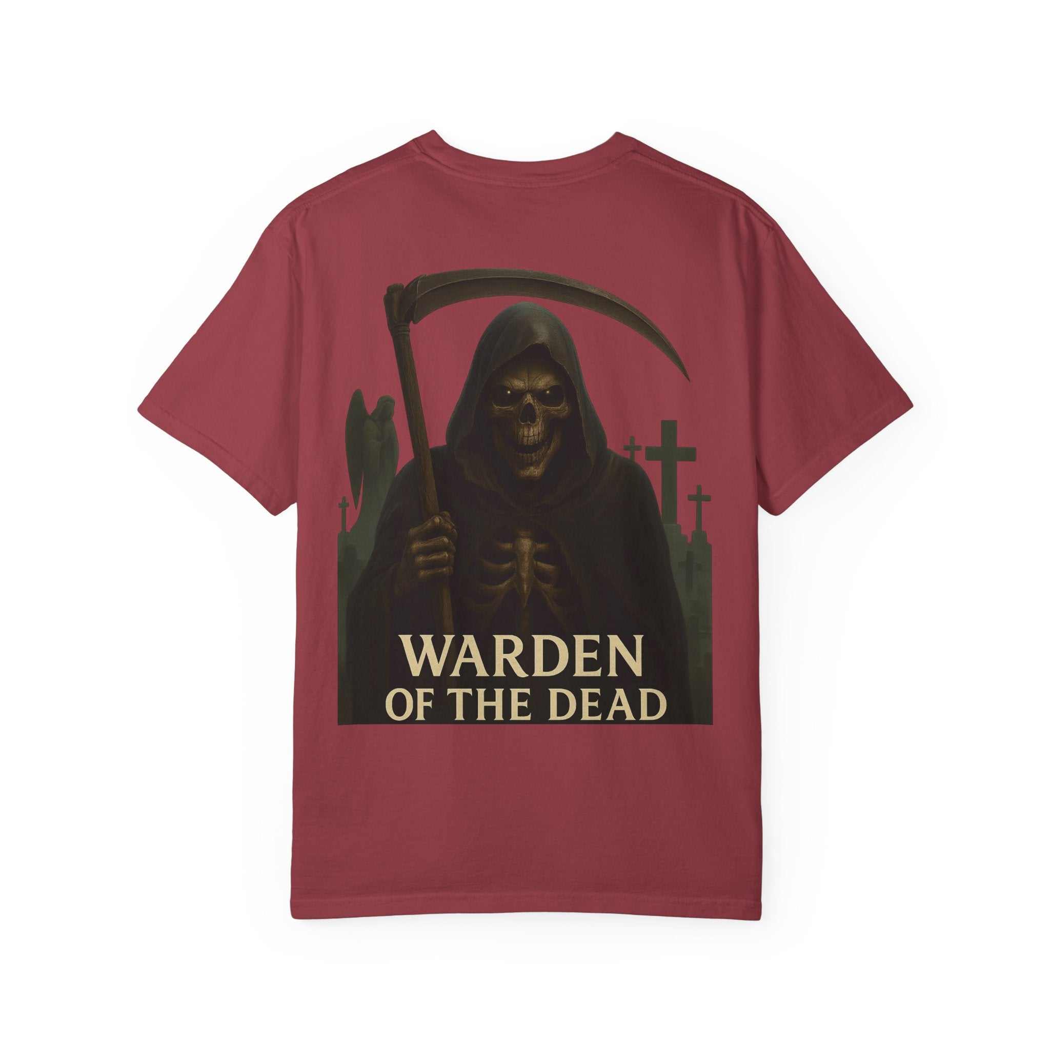 Warden of the Dead graphic on unisex casual streetwear t-shirt for Halloween and horror fans