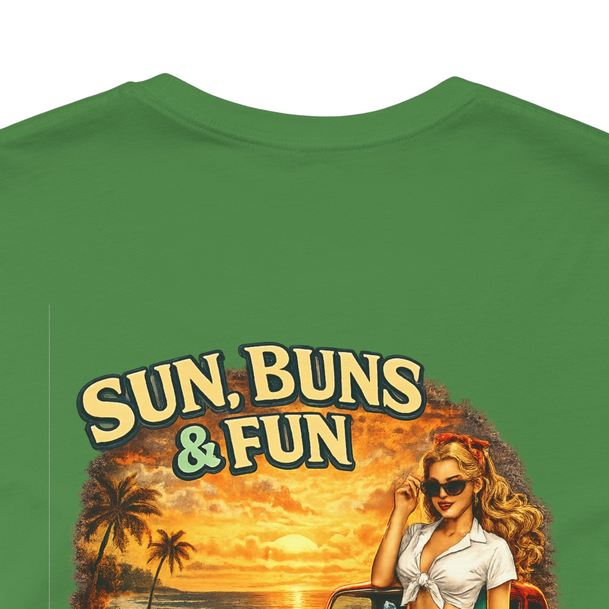 Sun, Buns & Fun Tee — Retro Pin-Up Hot Rod Beach T-Shirt