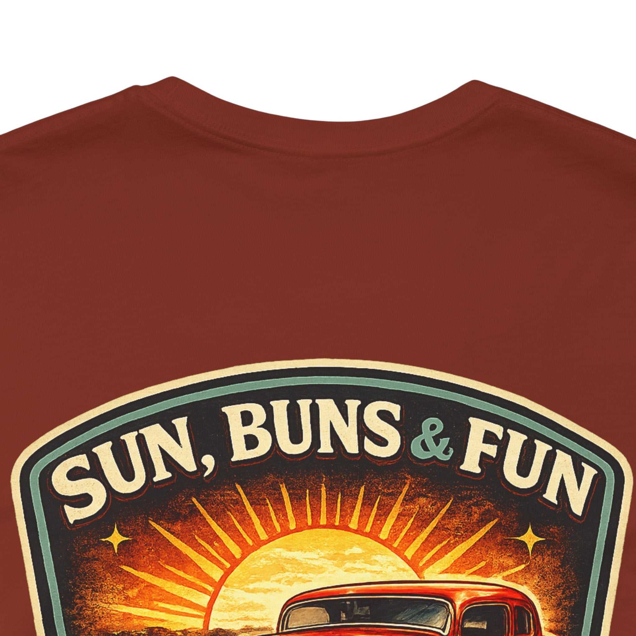 Cruise Night Hot Rod Tee — "Sun, Buns & Fun" Vintage Car T‑Shirt