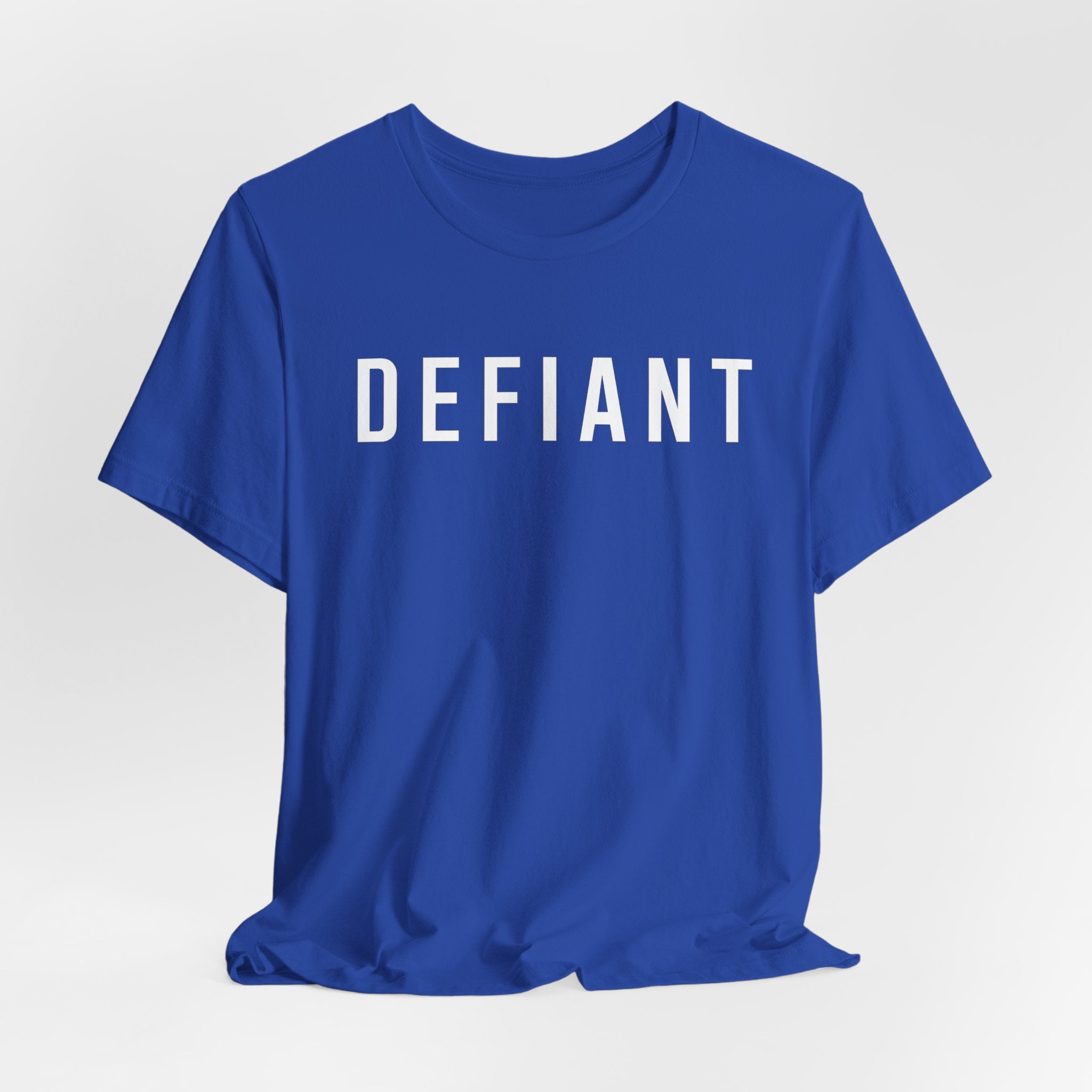 Defiant Graphic Tee — Minimal Bold Text T‑Shirt for Rebels & Statement Makers