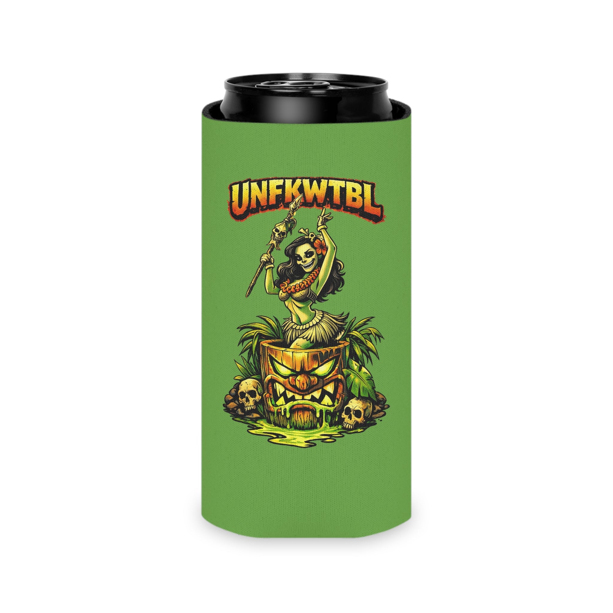 Can Cooler — "Stay Cold. Remain UNFKWTBL" Tropical Skull Beer Koozie
