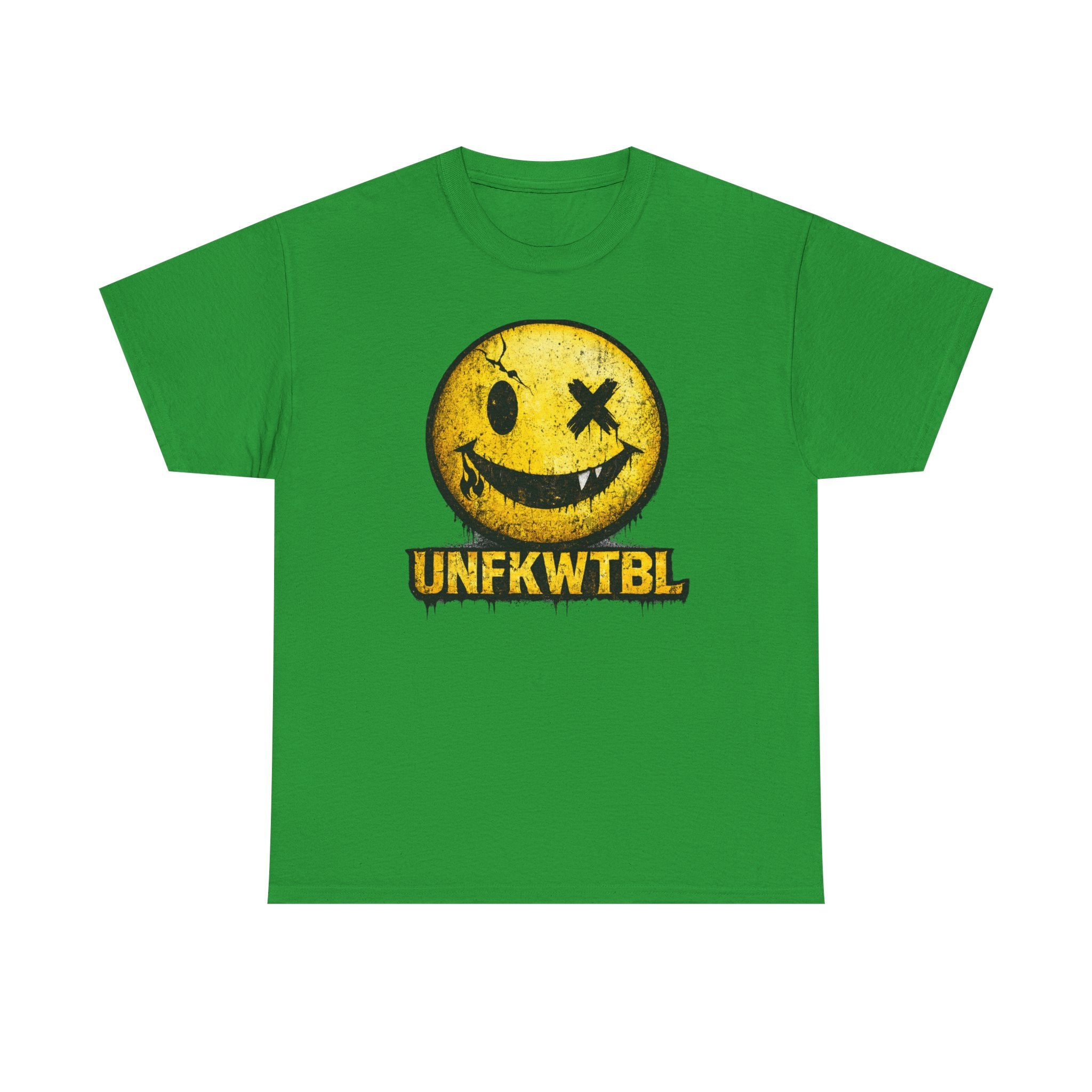 Graphic Tee — Distressed Yellow Smiley Face "UNFKWTBL" Streetwear T-Shirt