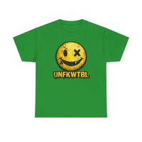 Graphic Tee — Distressed Yellow Smiley Face "UNFKWTBL" Streetwear T-Shirt
