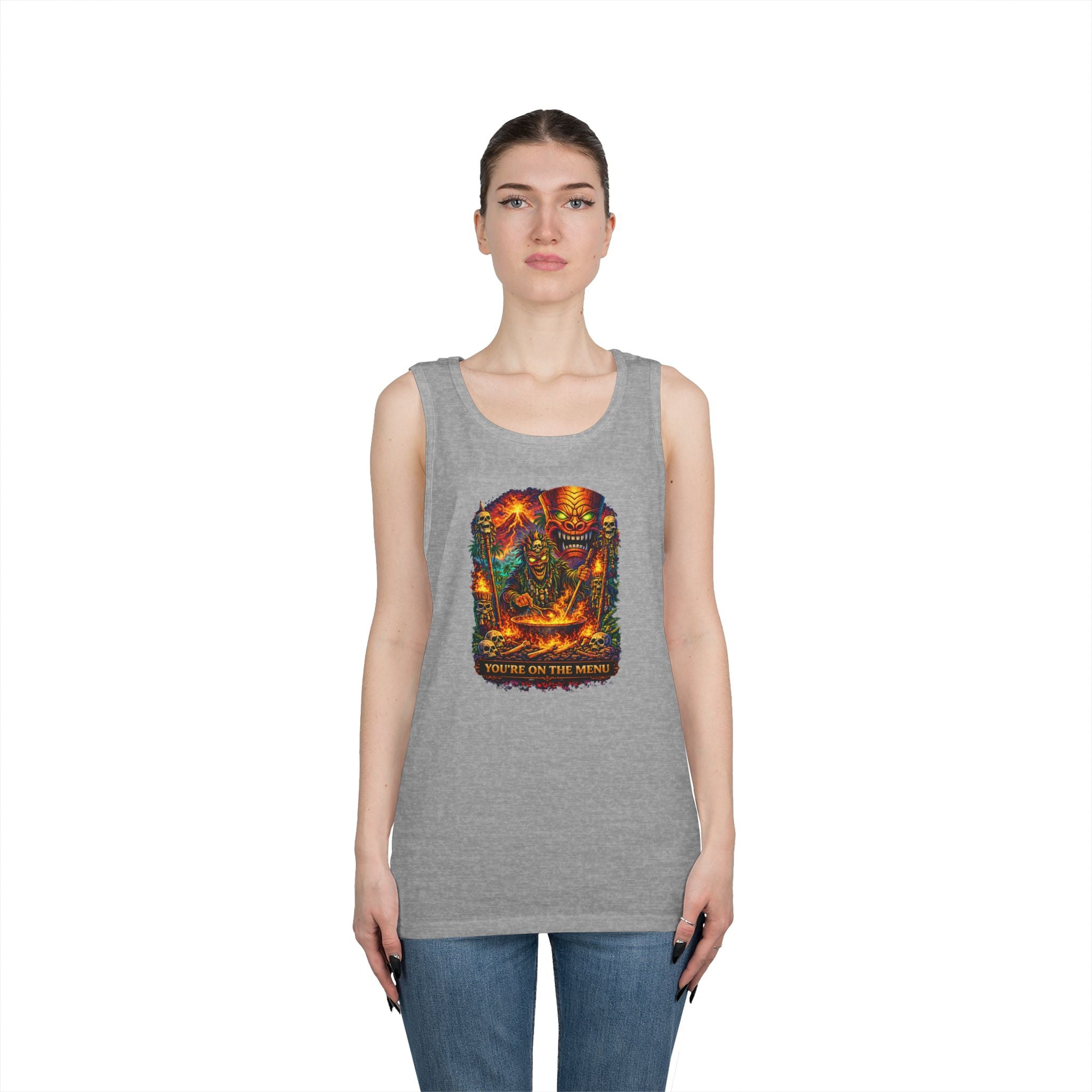 Horror Grilling Tank Top — Fiery Demon BBQ "You're On The Menu"