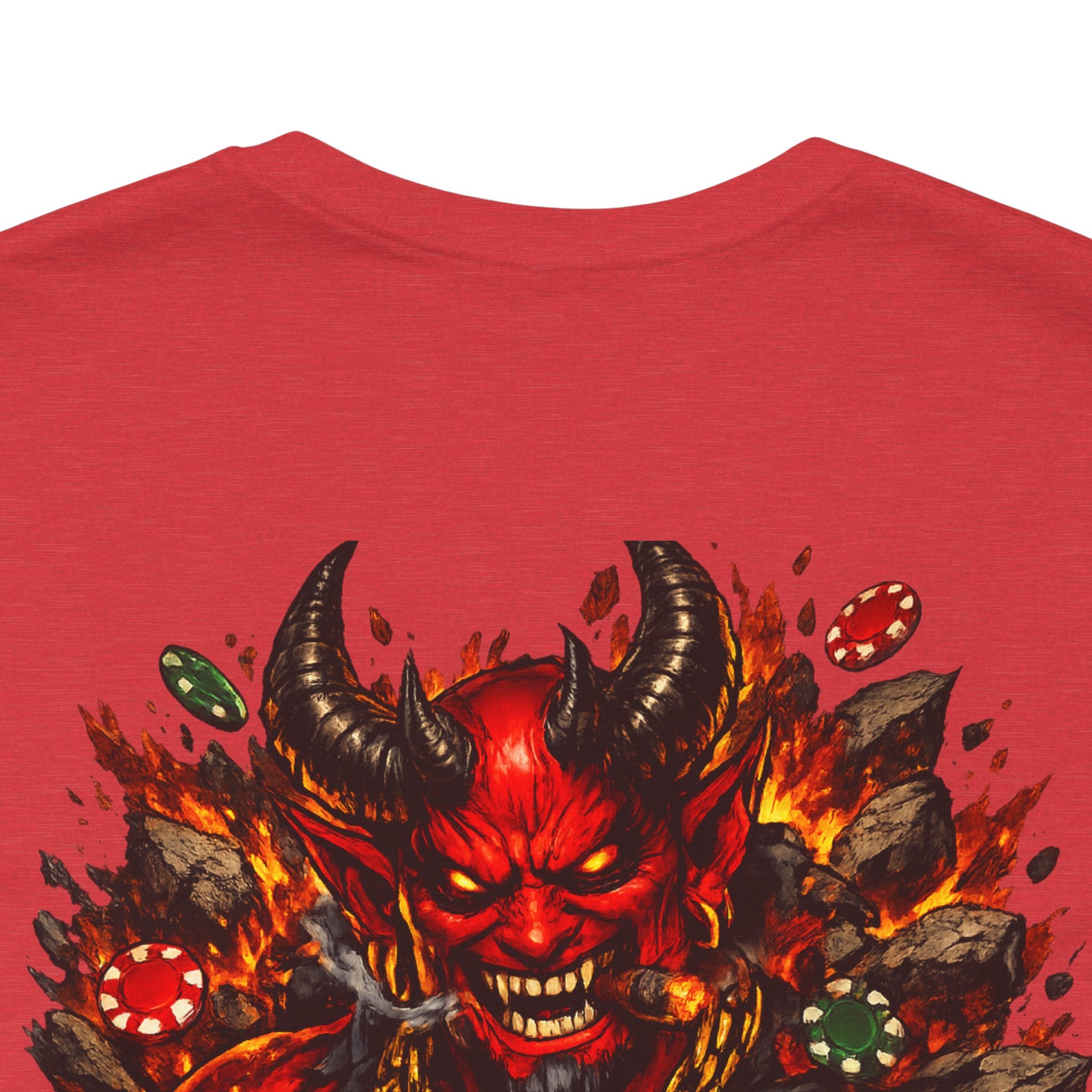 Devil Poker Tee — Fiery Demon Back Graphic T-Shirt